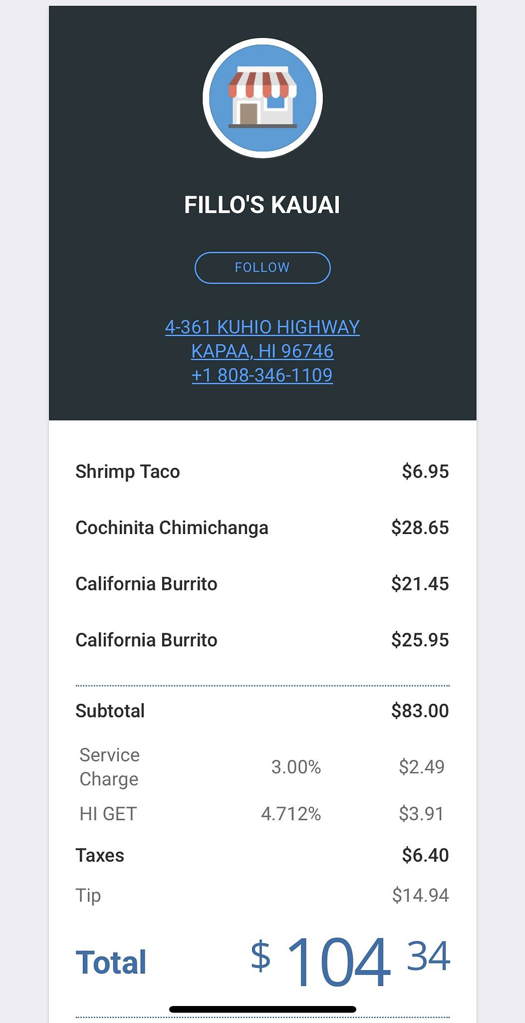 Fillo's Mexican Restaurant • Kauai меню