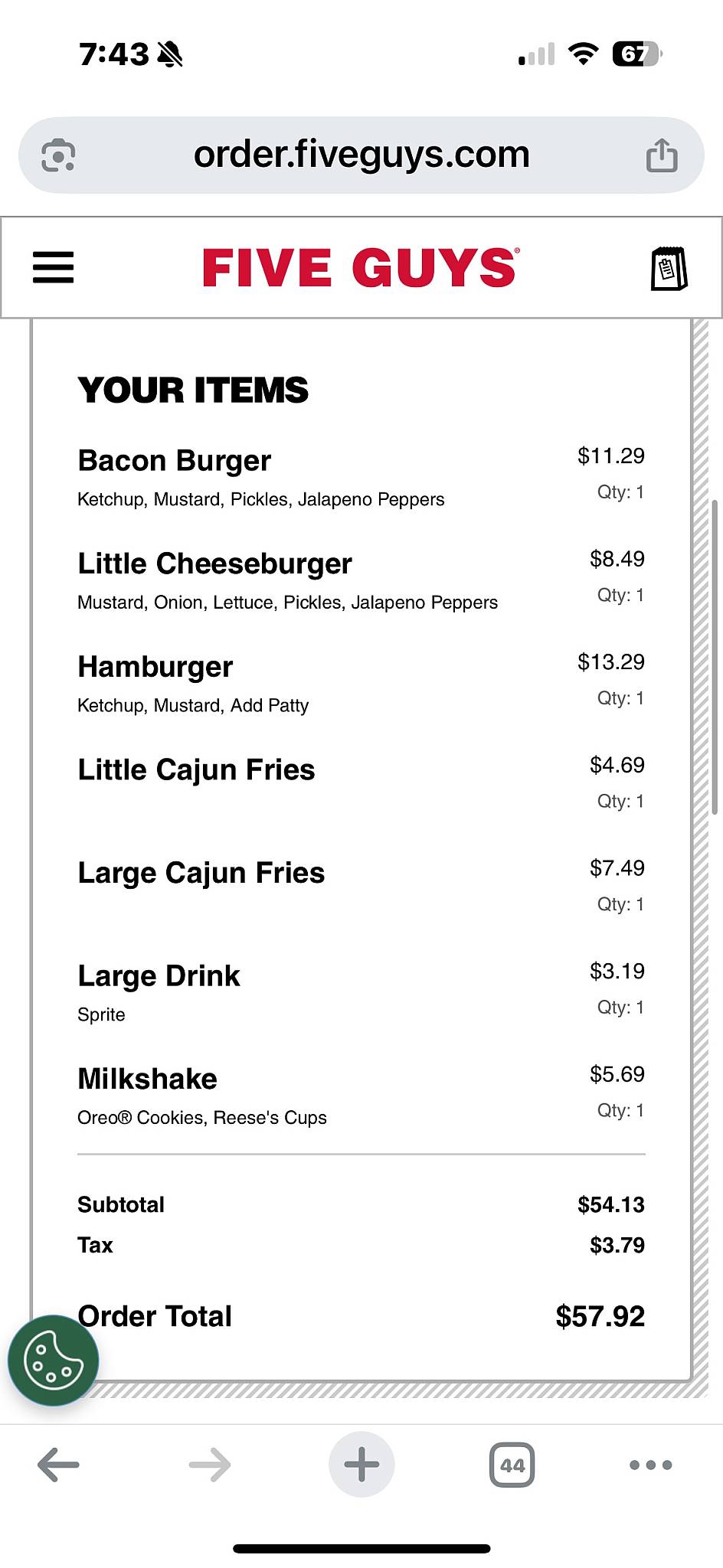 Five Guys меню