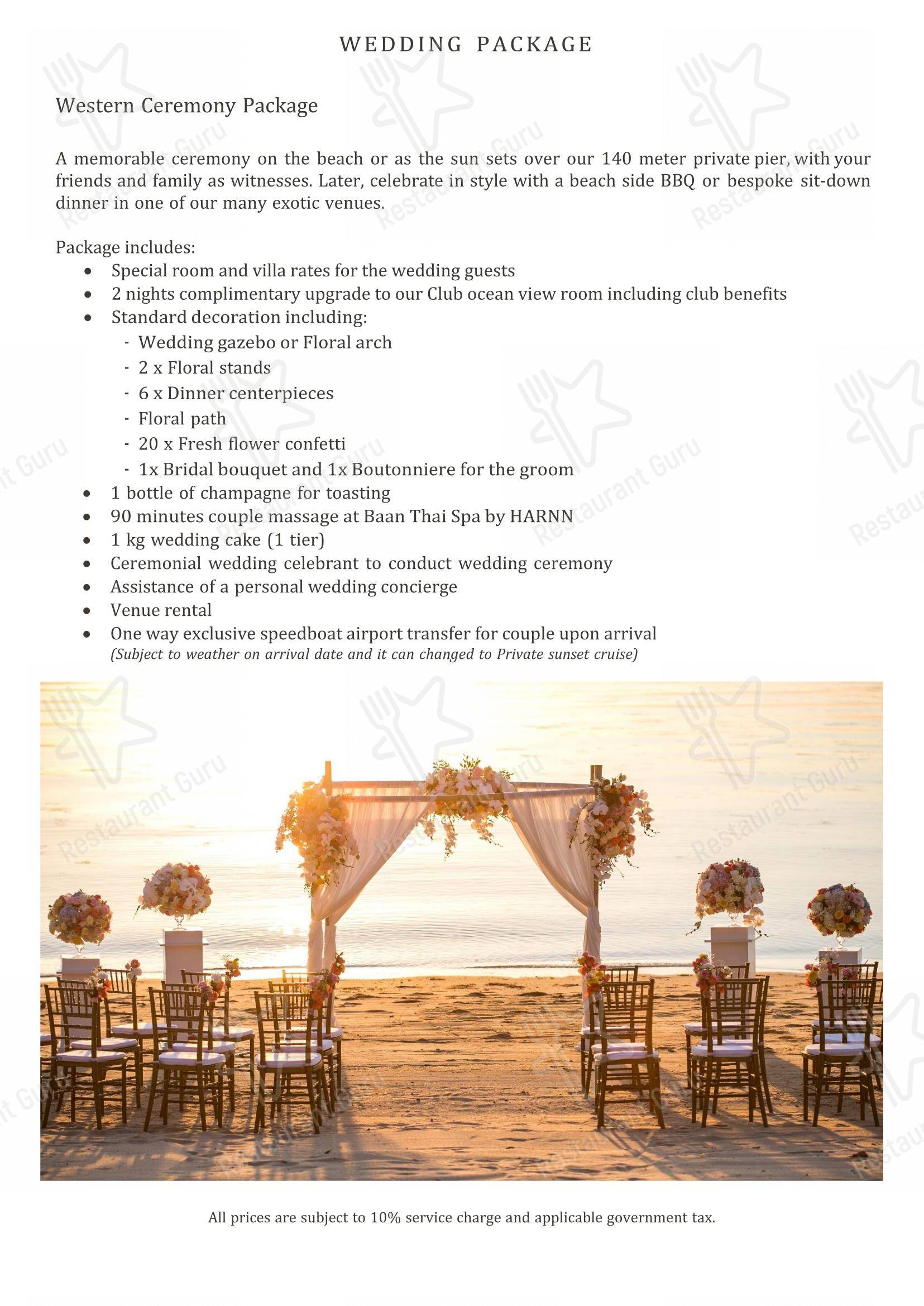 Sunday Lunch Sample Menu ресторана Flames (InterContinental Koh Samui Resort) в Самуи
