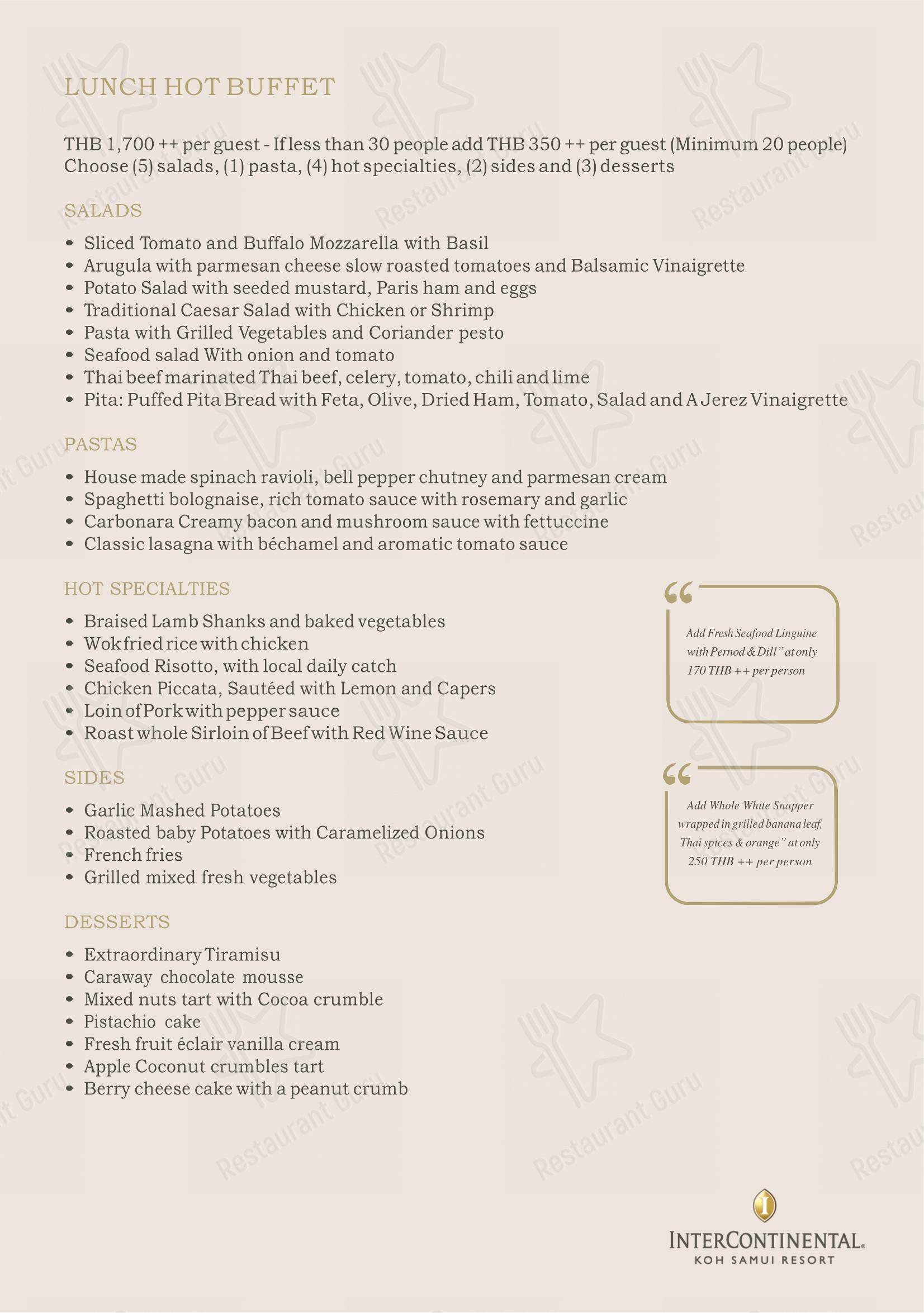 Меню ресторана Flames (InterContinental Koh Samui Resort) - Grill menu