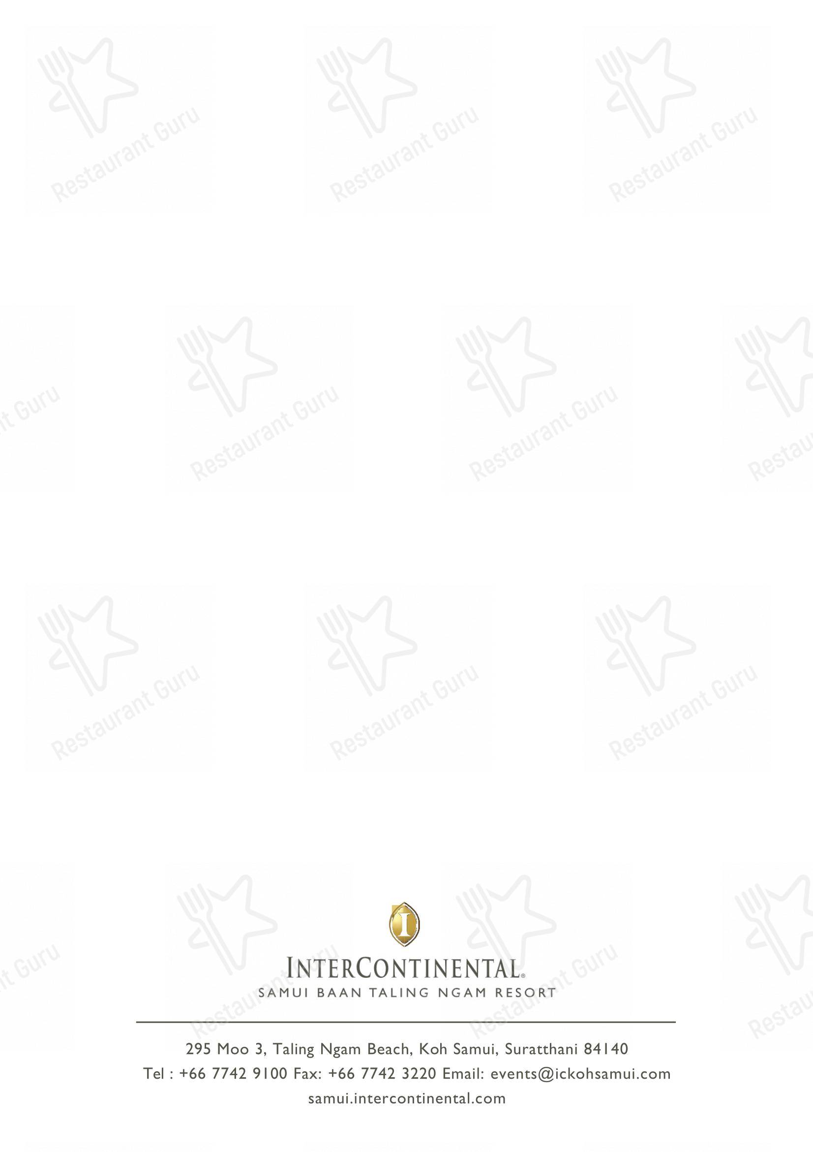 Carte menu ресторана Flames (InterContinental Koh Samui Resort) в Самуи