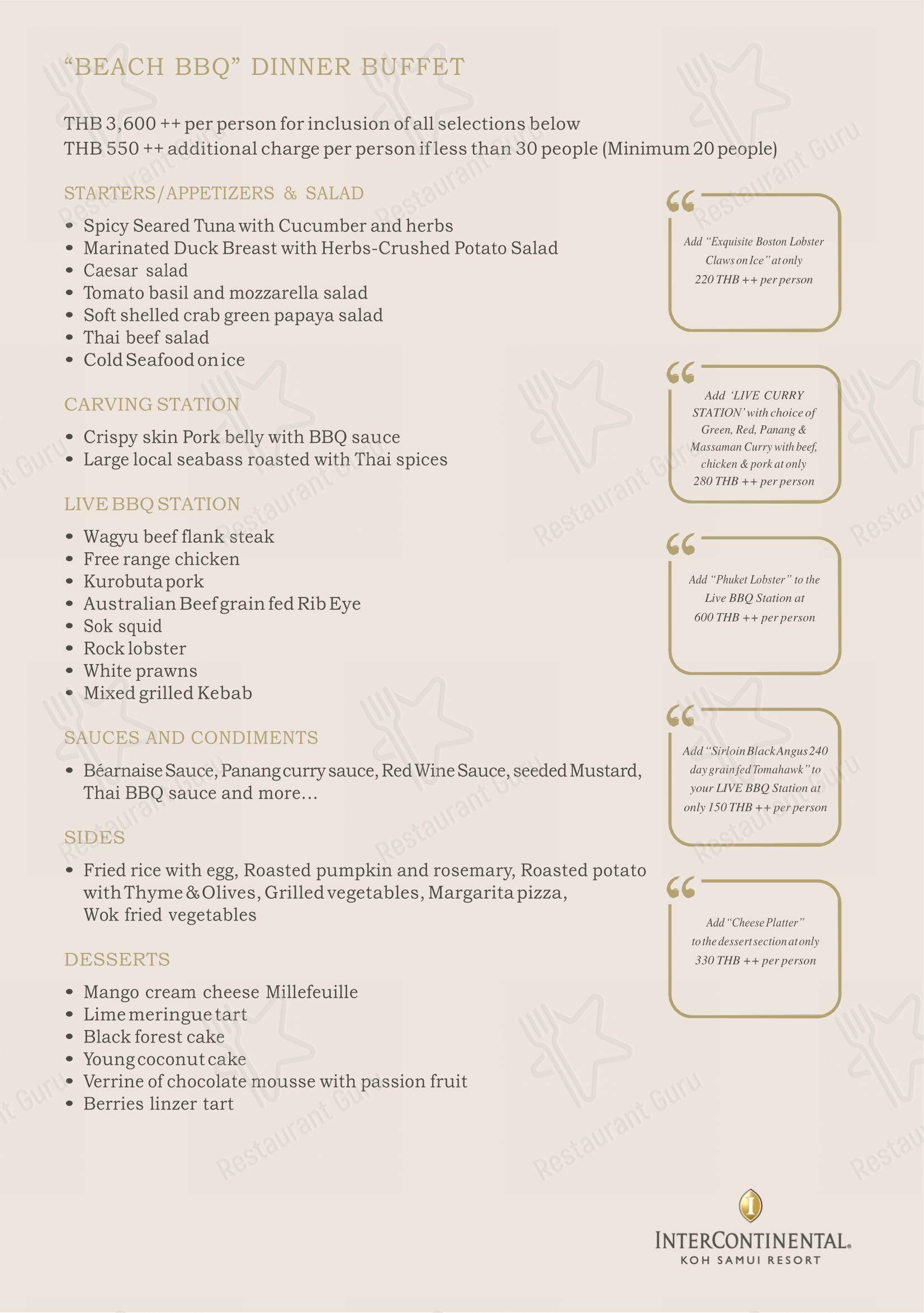 Меню ресторана Flames (InterContinental Koh Samui Resort) - Grill menu