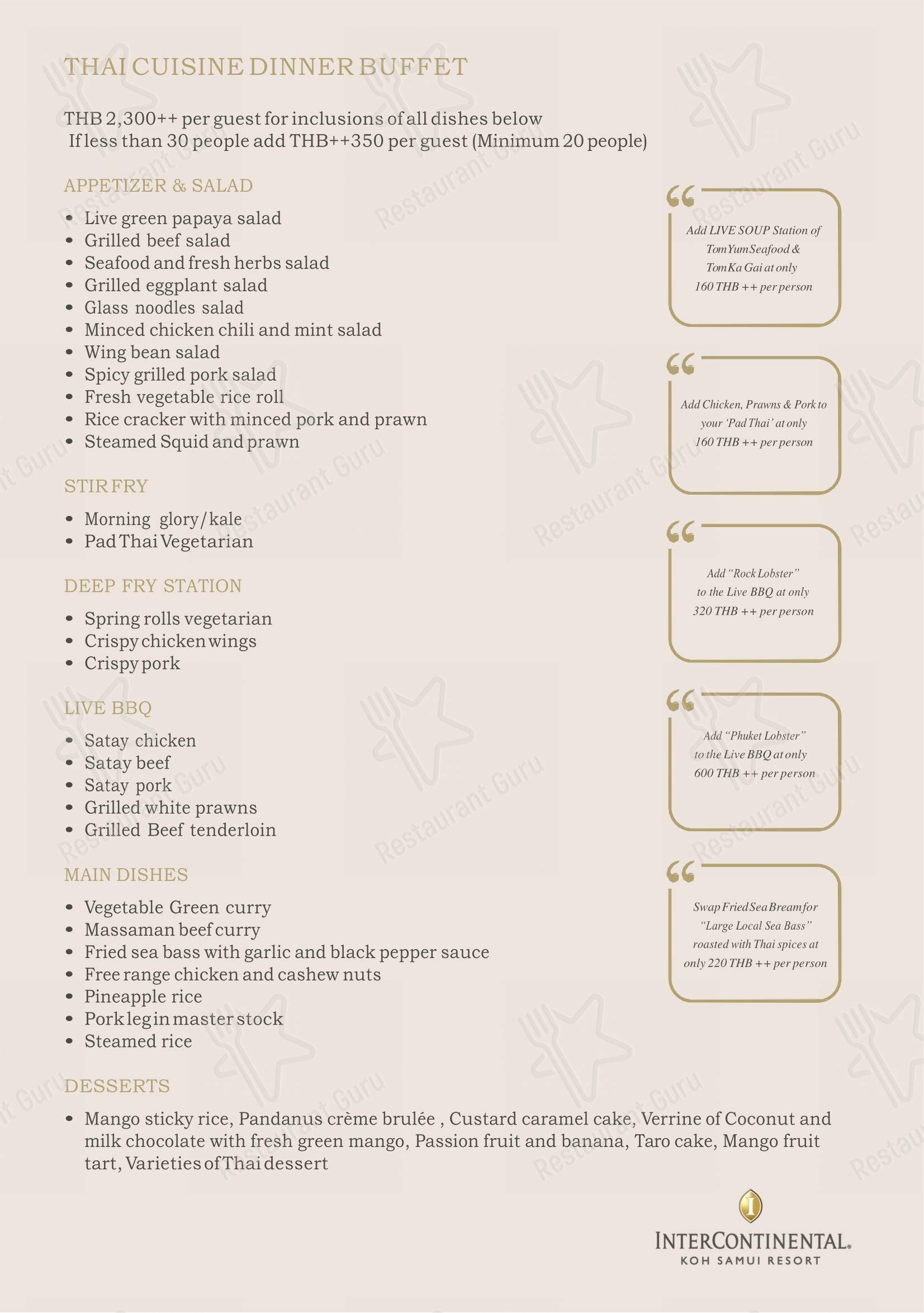 Flames (InterContinental Koh Samui Resort) в Самуи - Grill menu