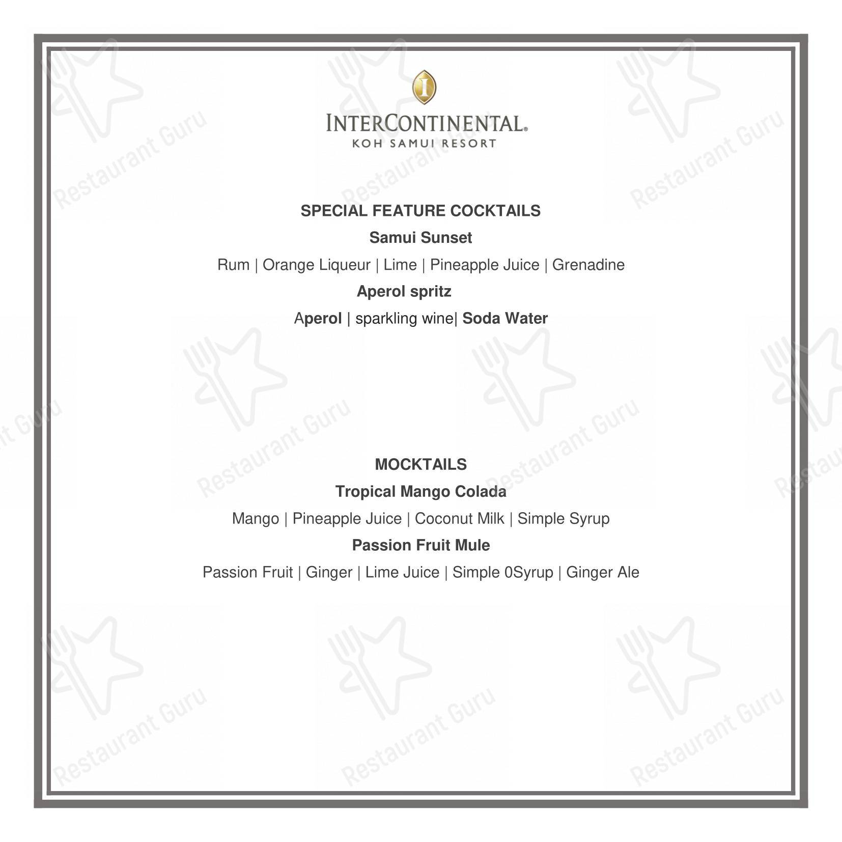 Flames (InterContinental Koh Samui Resort) в Самуи - Table Menu