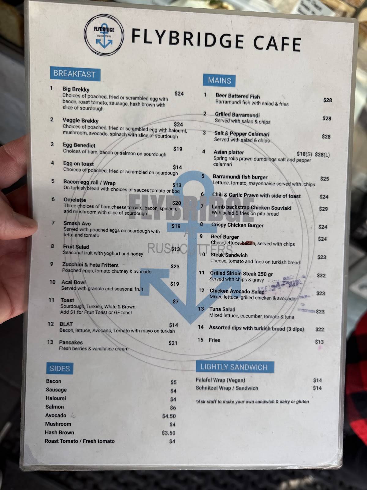 Flybridge Cafe меню