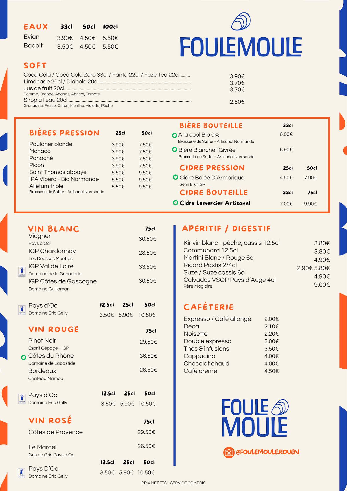 Foule Moule меню