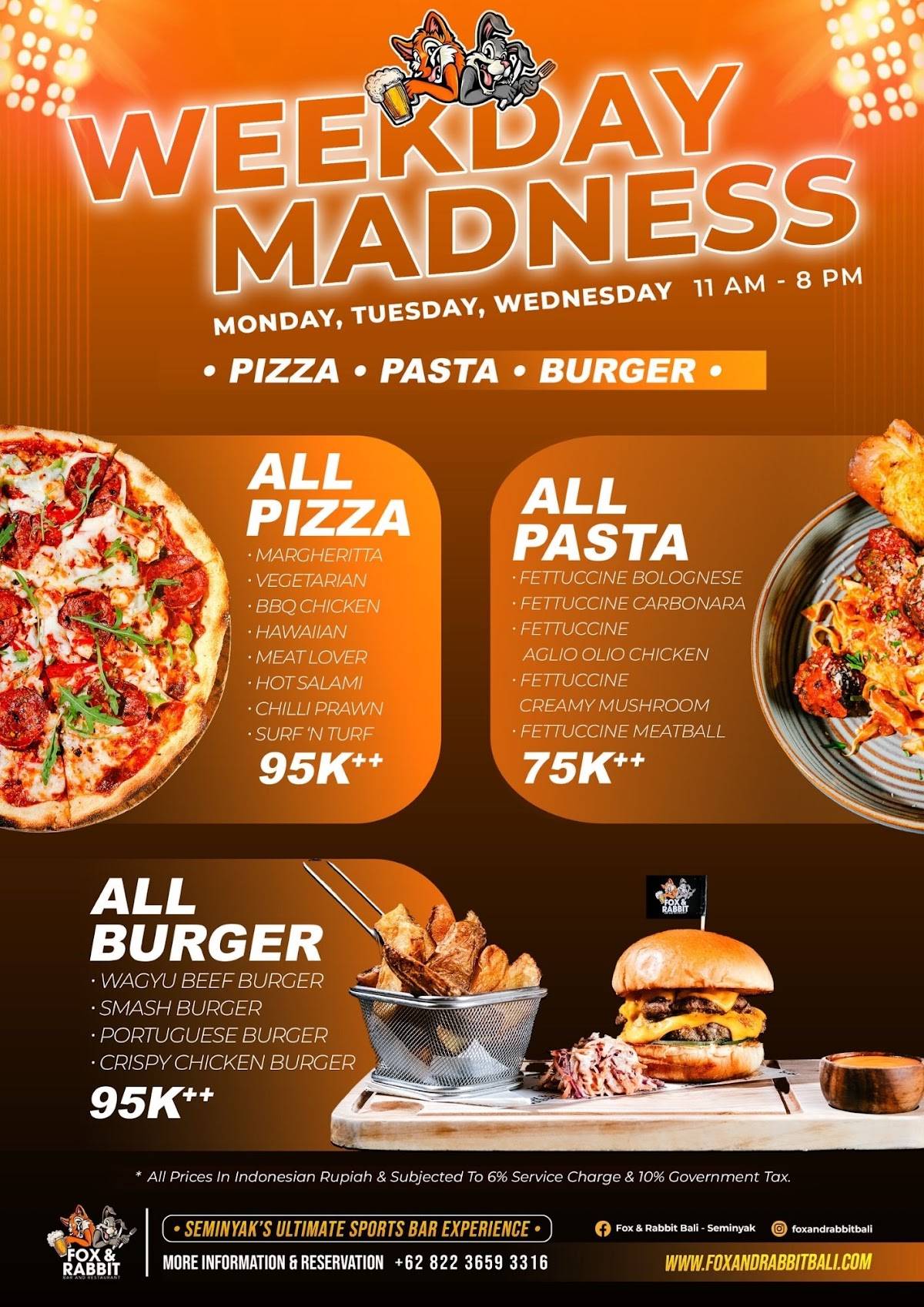 Fox & Rabbit Sports Bar and Restaurant меню