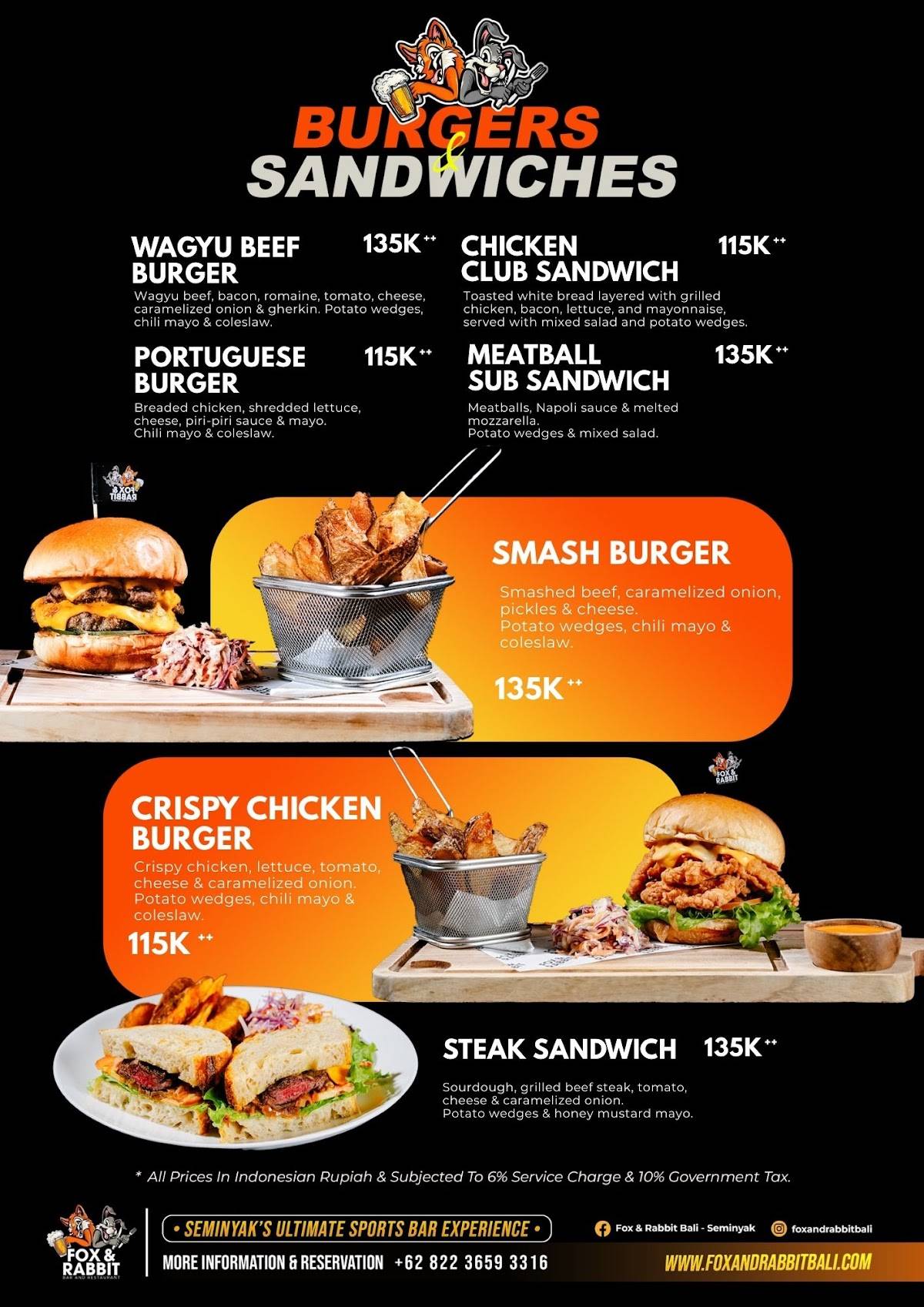 Fox & Rabbit Sports Bar and Restaurant меню