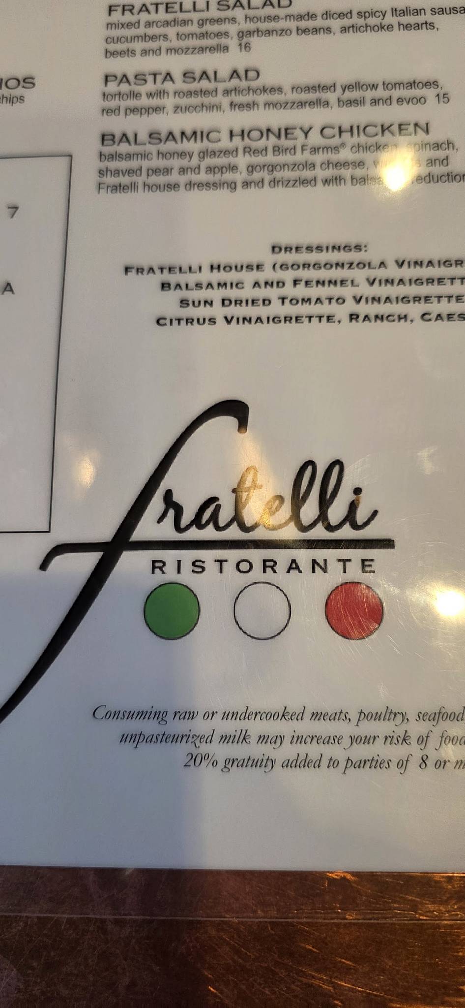 Fratelli Ristorante меню