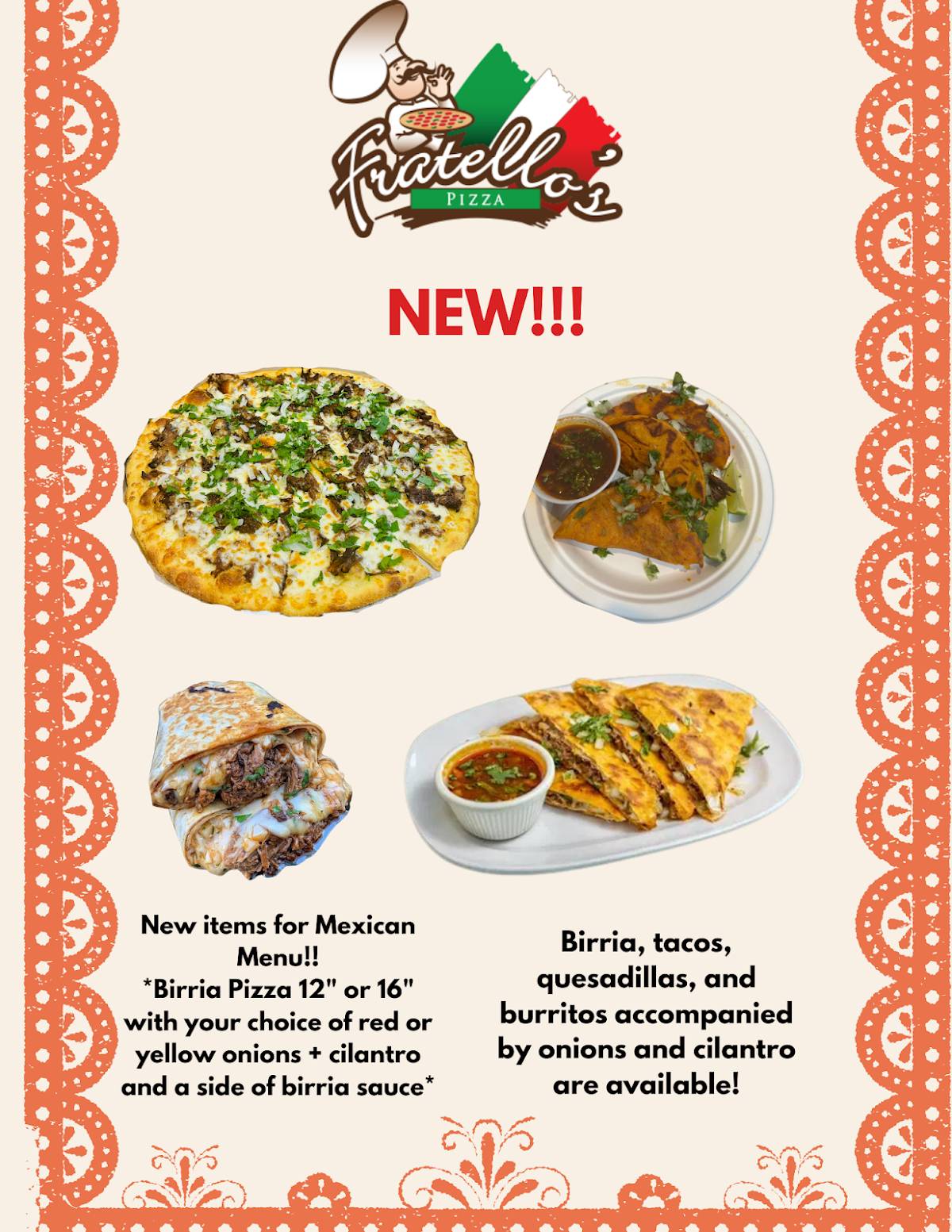 Fratellos Pizzeria Inc меню