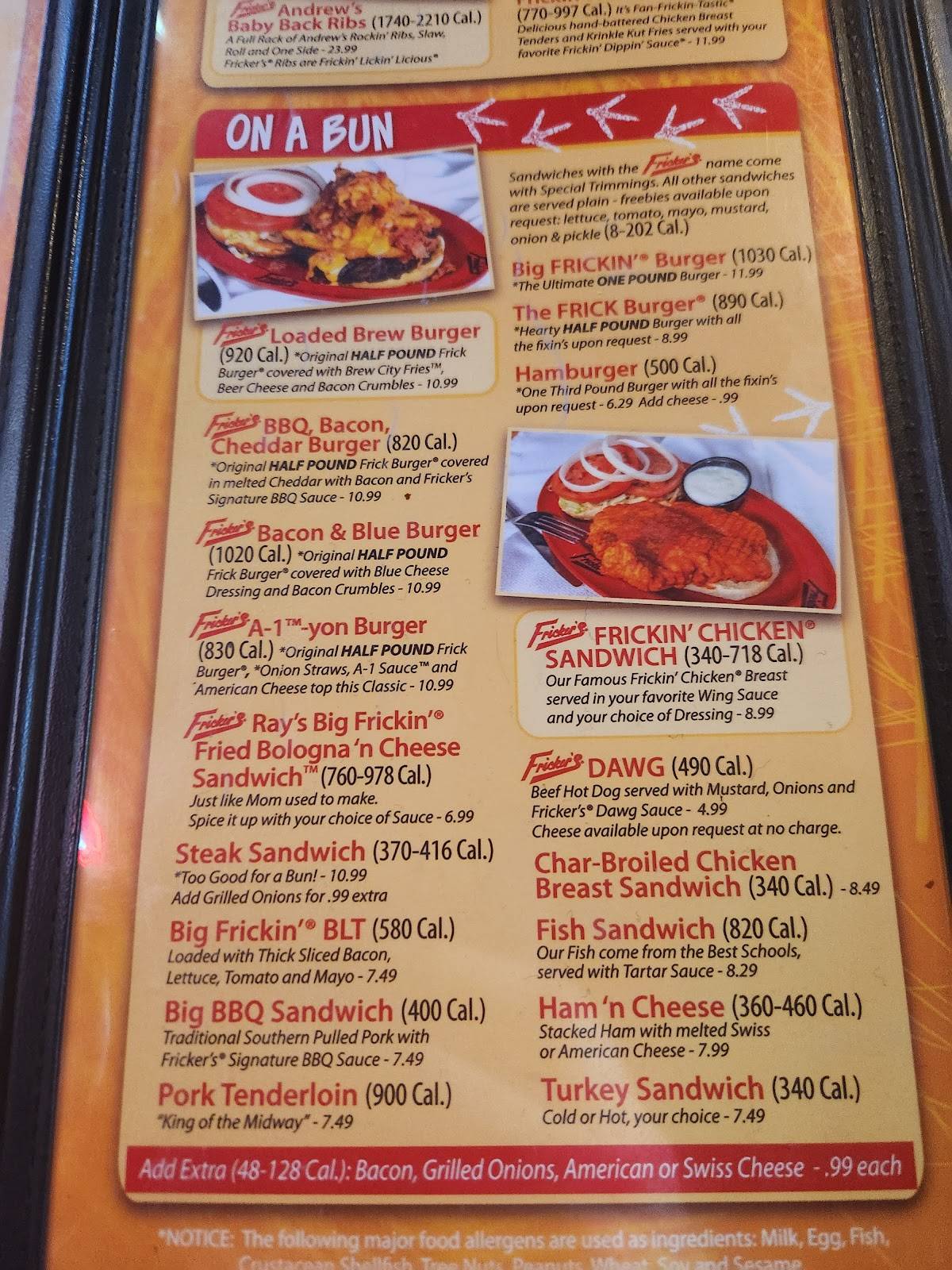 Fricker's Findlay меню