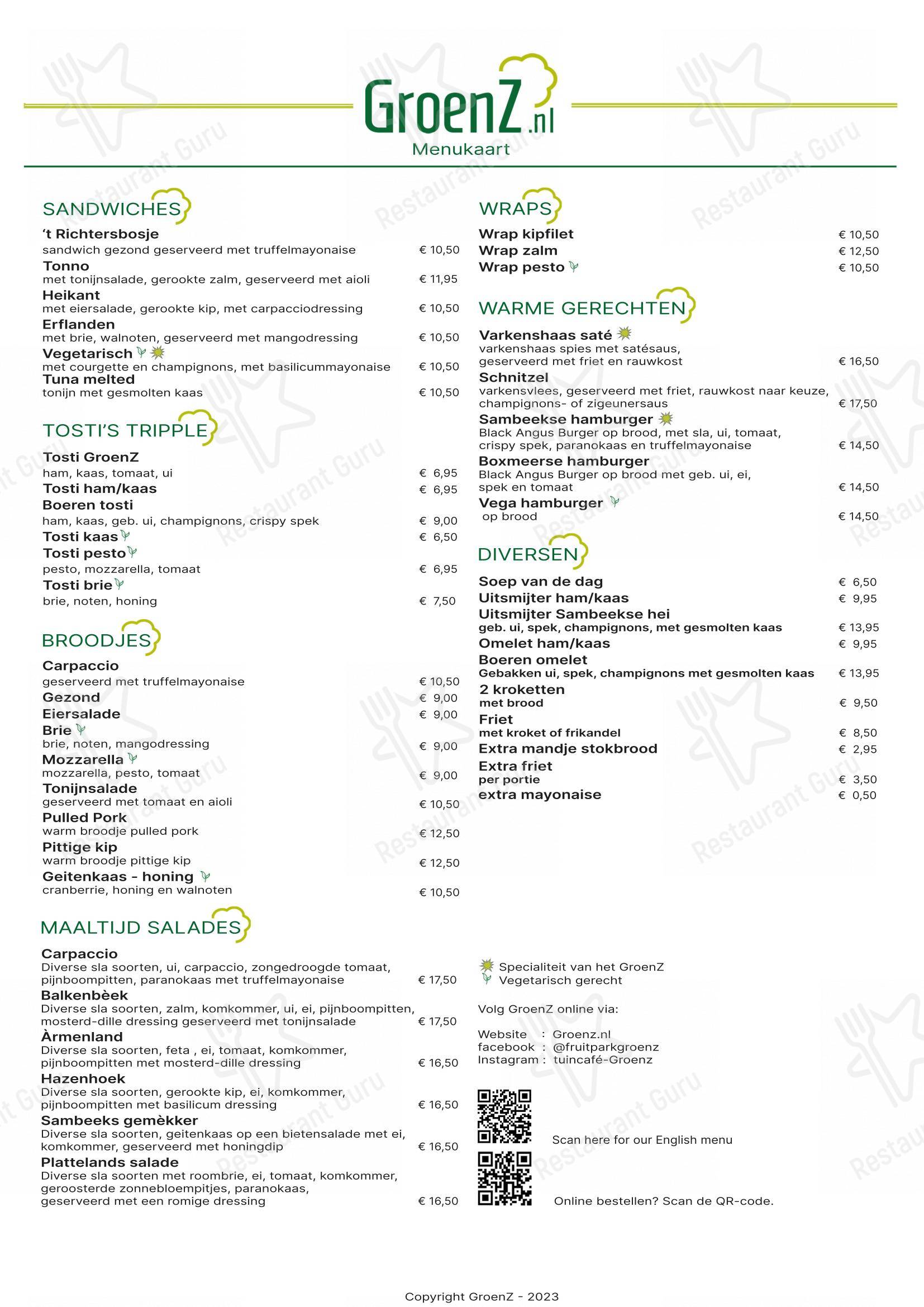 Меню ресторана Lunchcafé Groenz