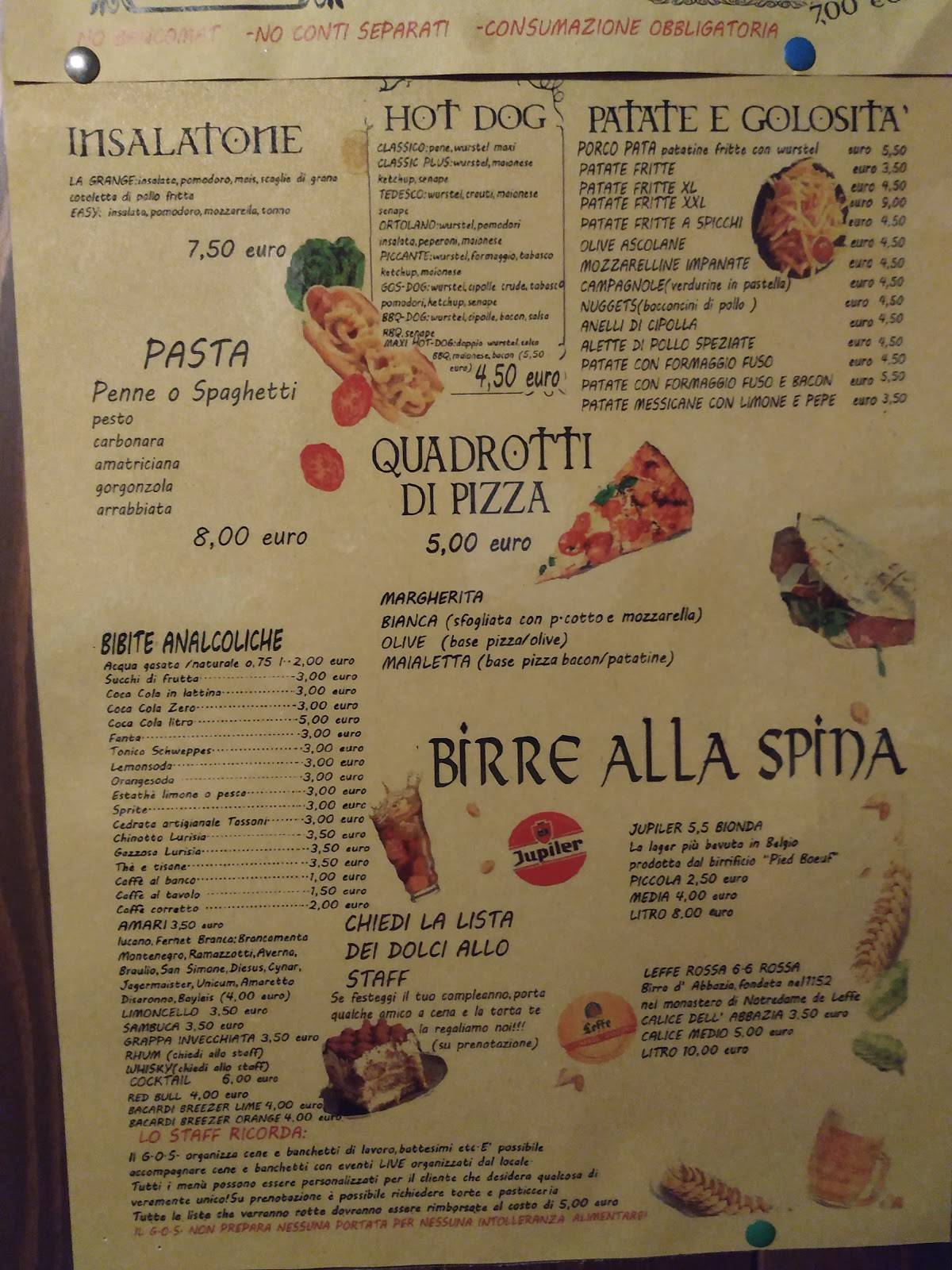 G.O.S PUB меню