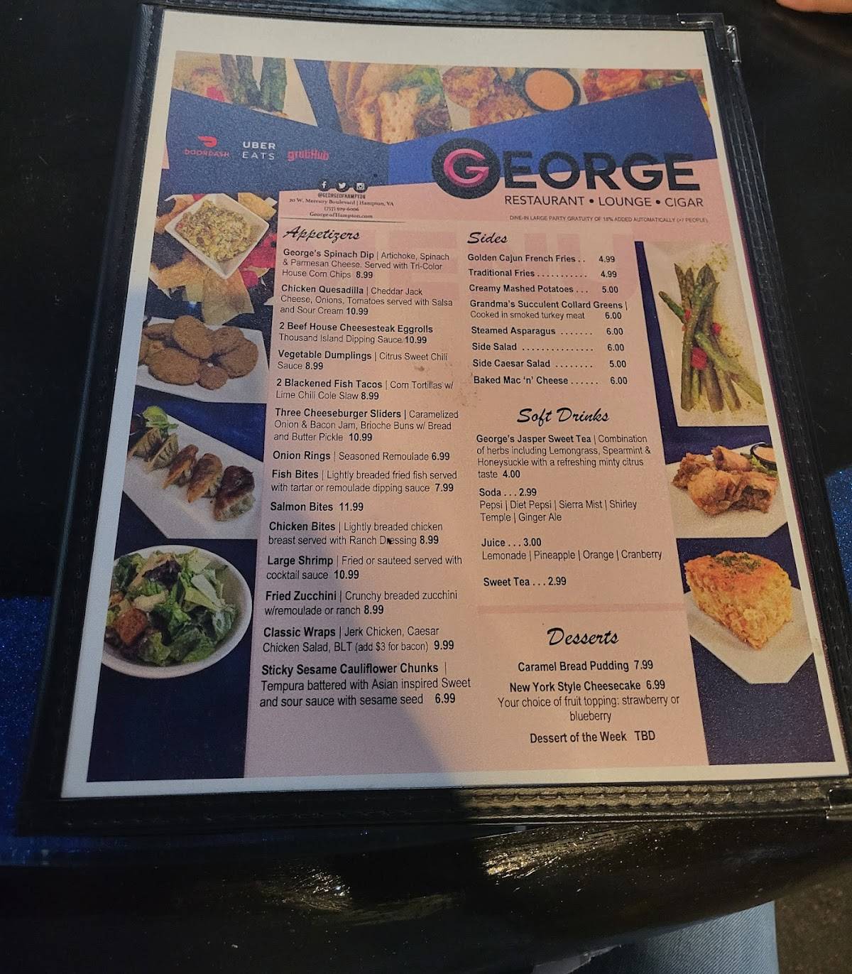 GEORGE RESTAURANT меню