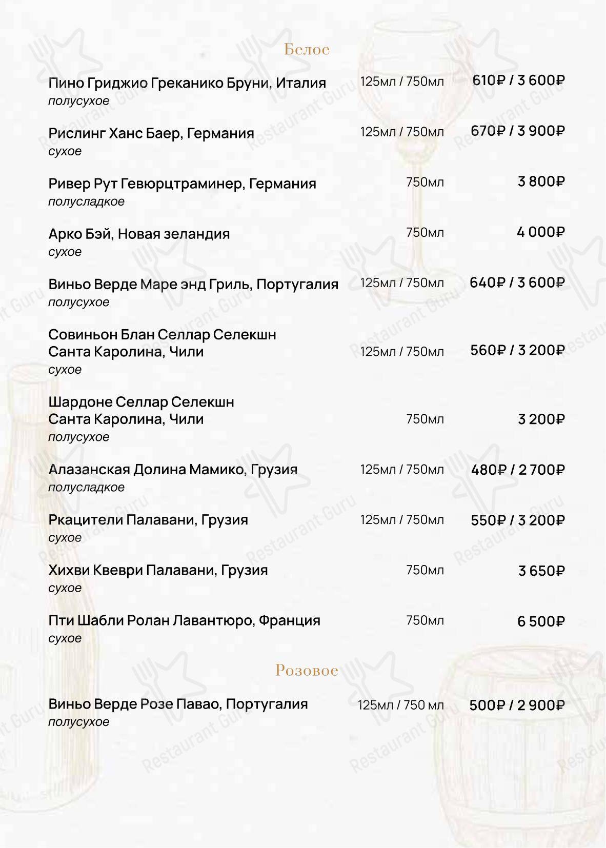 Галлери Клаб в Сургуте - Коктейльная карта