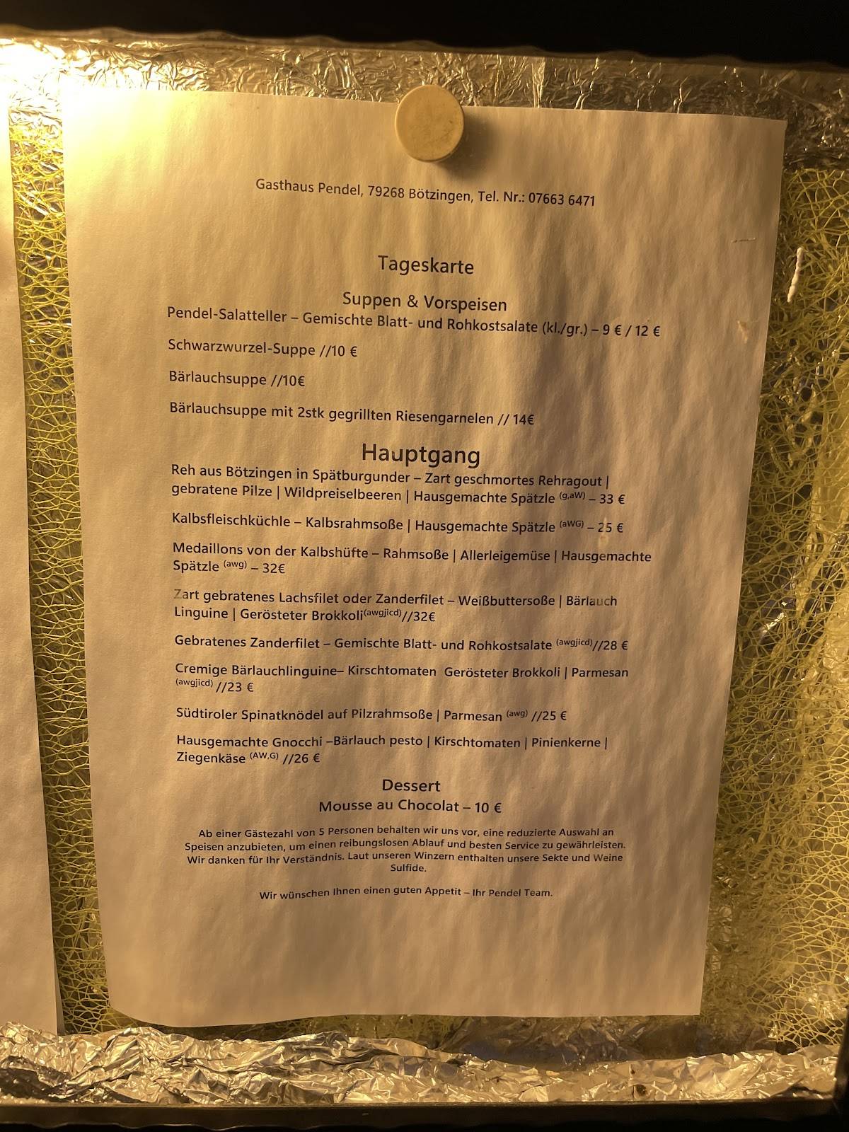 Gasthaus Pendel меню