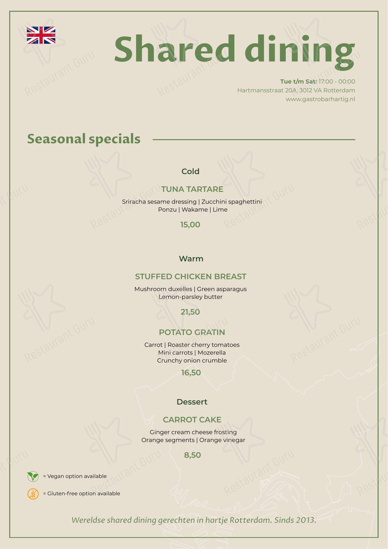 Крафт меню ресторана Gastrobar Hartig - Restaurant Rotterdam