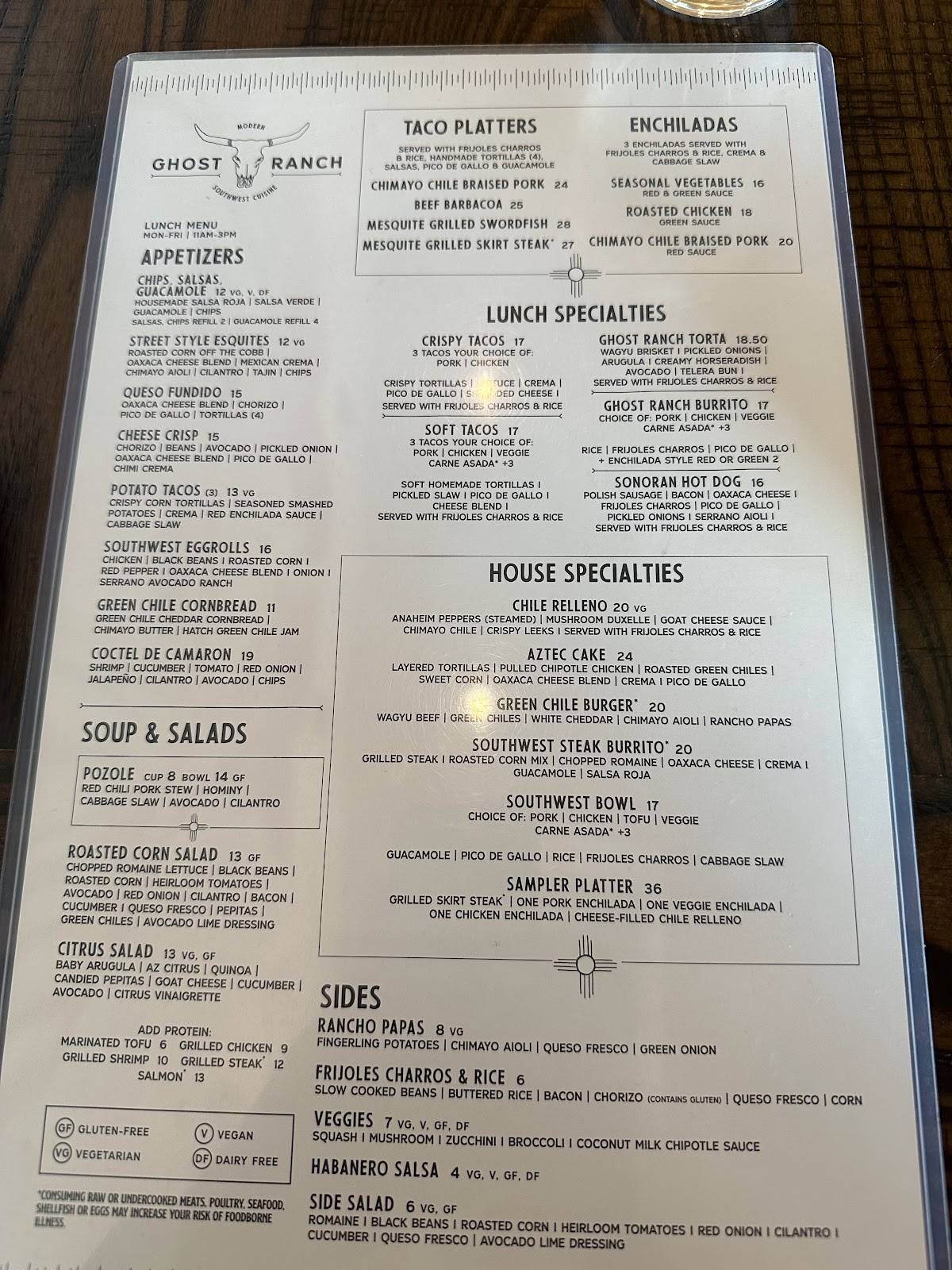 Ghost Ranch: Modern Southwest Cuisine меню