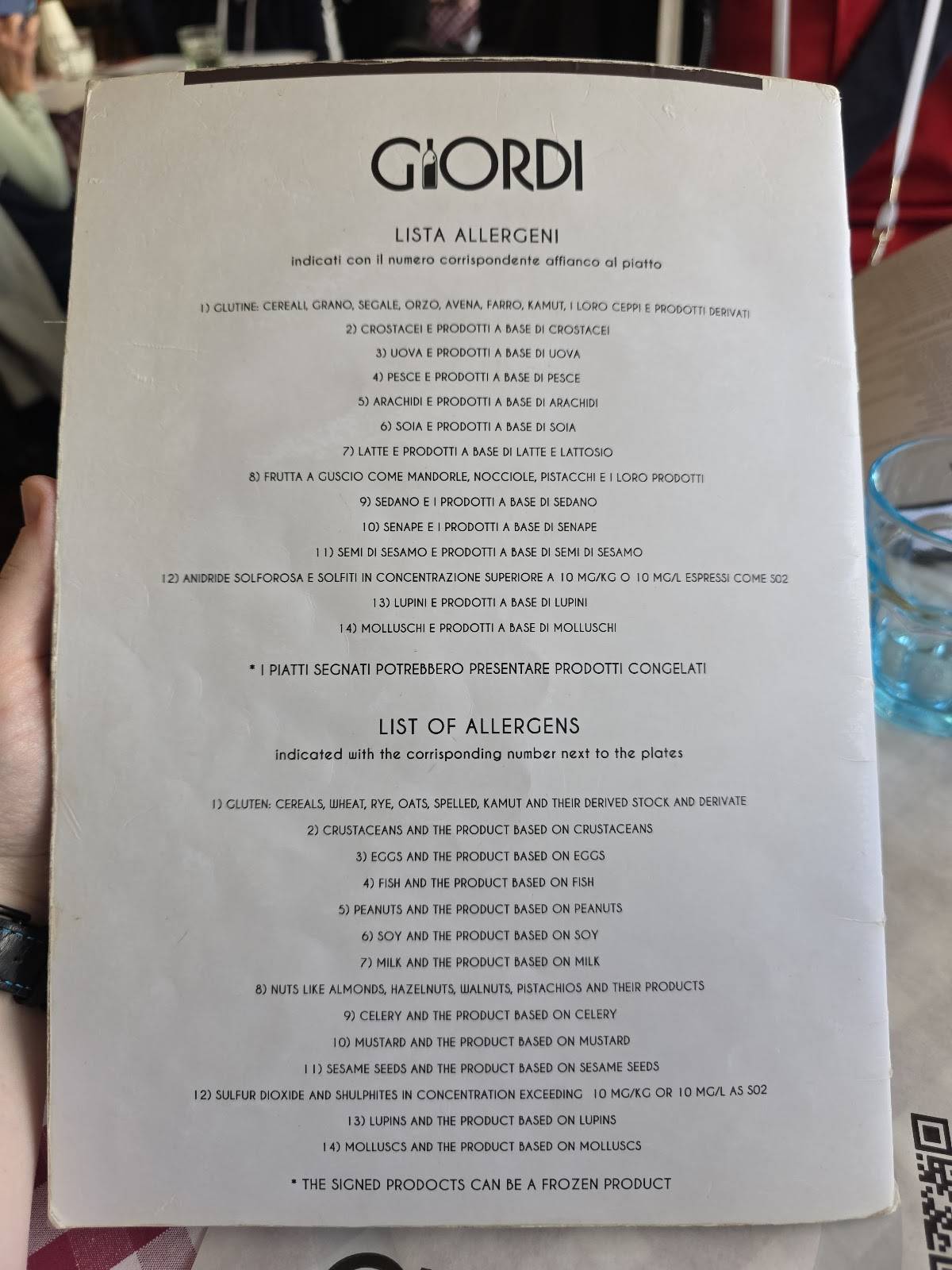 Giordi меню