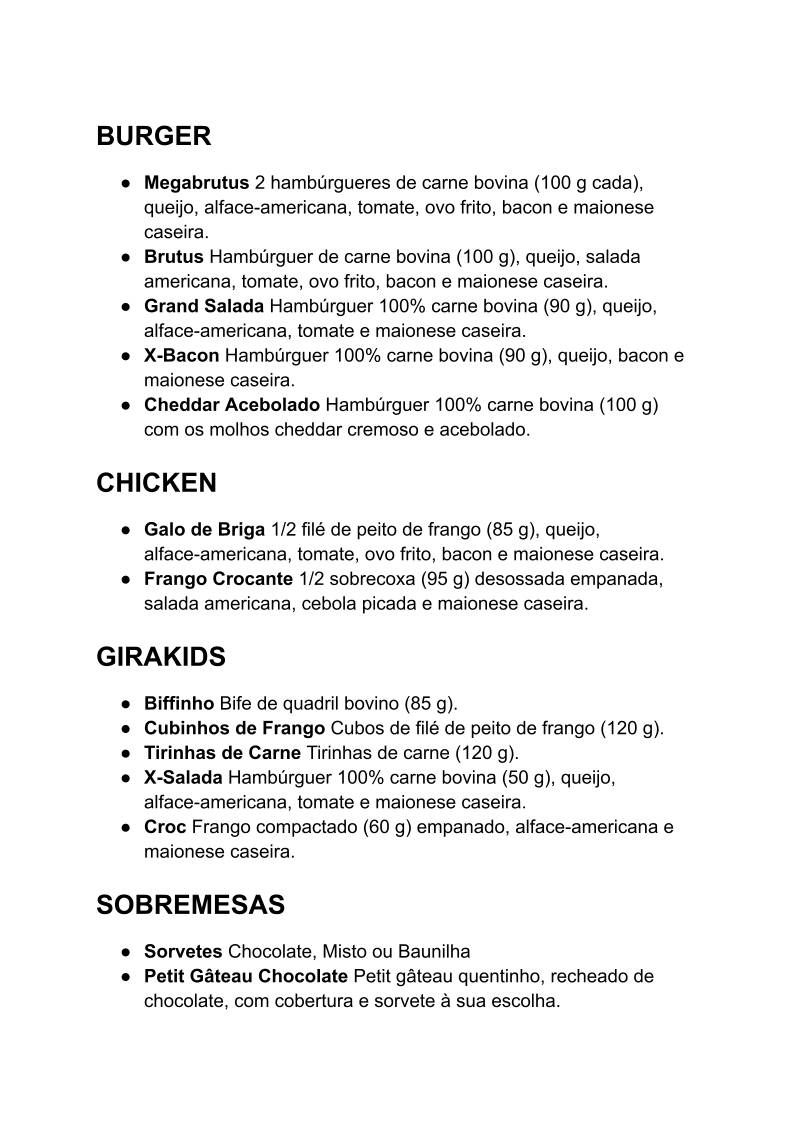 Giraffas Container Lucas Rio Verde меню