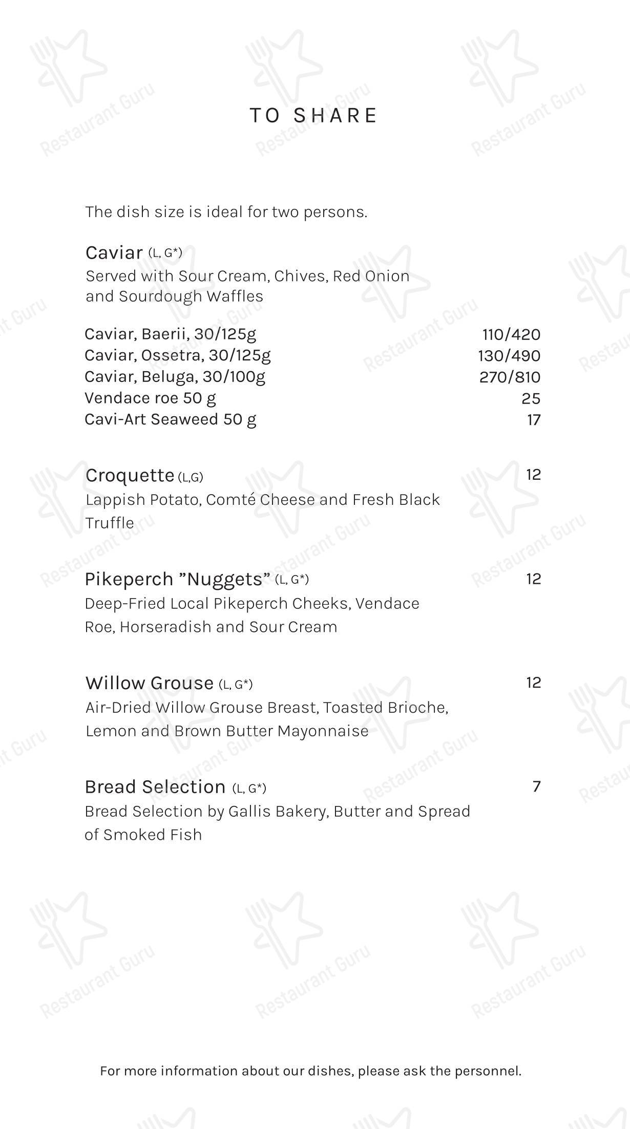 Меню ресторана Glass Resort Restaurant в Рованиеми