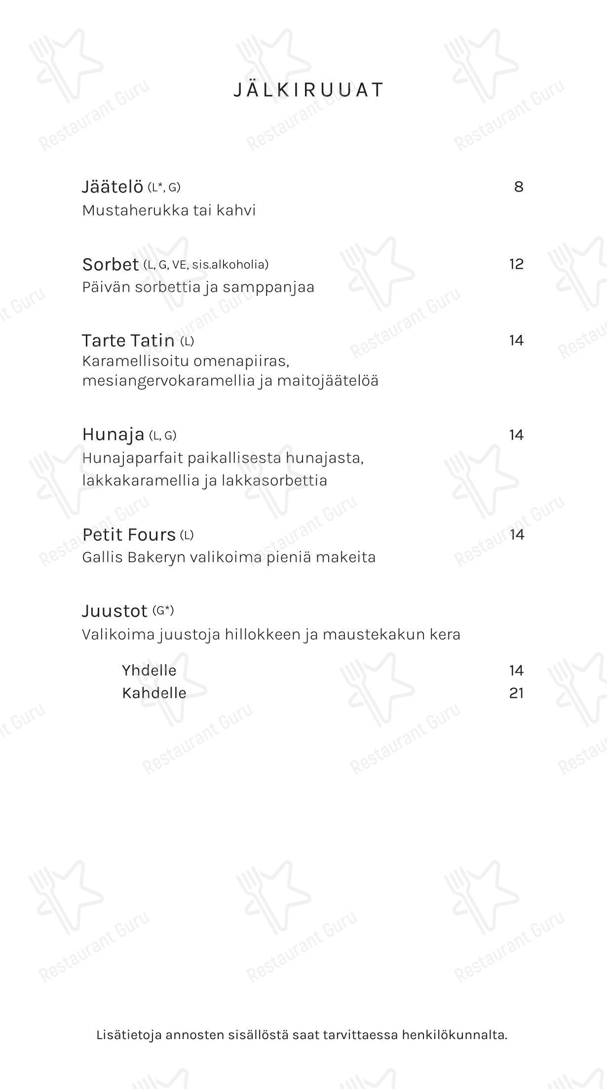 Меню напитков ресторана Glass Resort Restaurant в Рованиеми