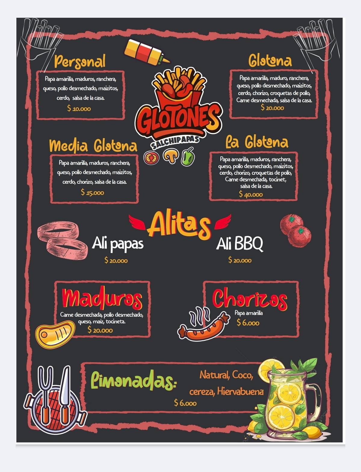 Glotones Popayán CA меню