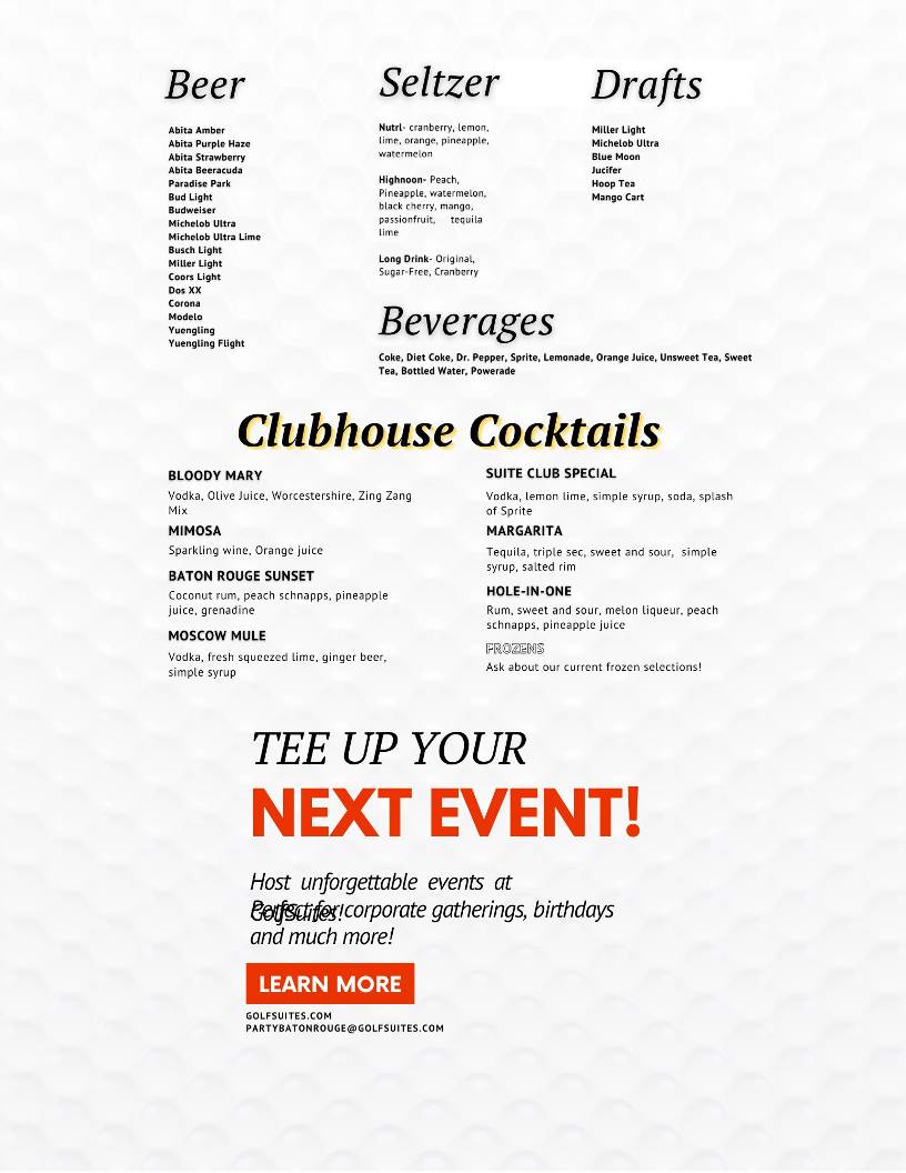 GolfSuites Baton Rouge меню