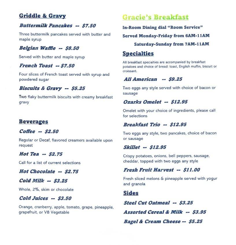 Gracie's Breakfast Cafe меню