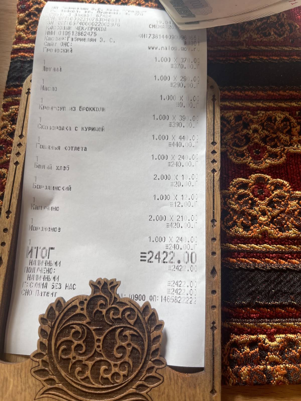Гранат меню