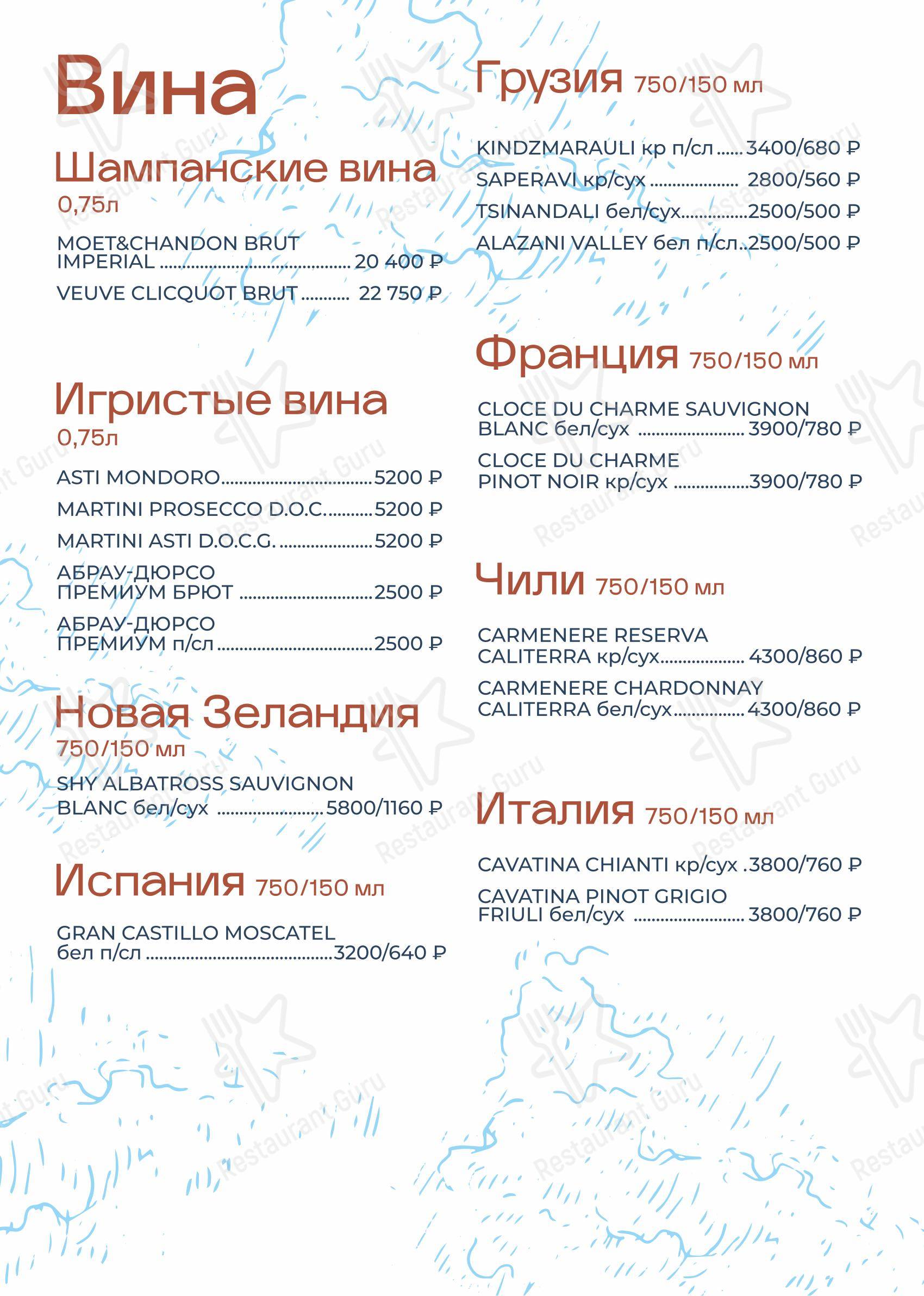 Меню напитков кафе Гранд-кафе Гости