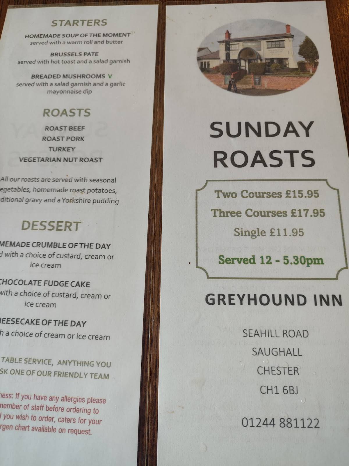 Greyhound Inn меню