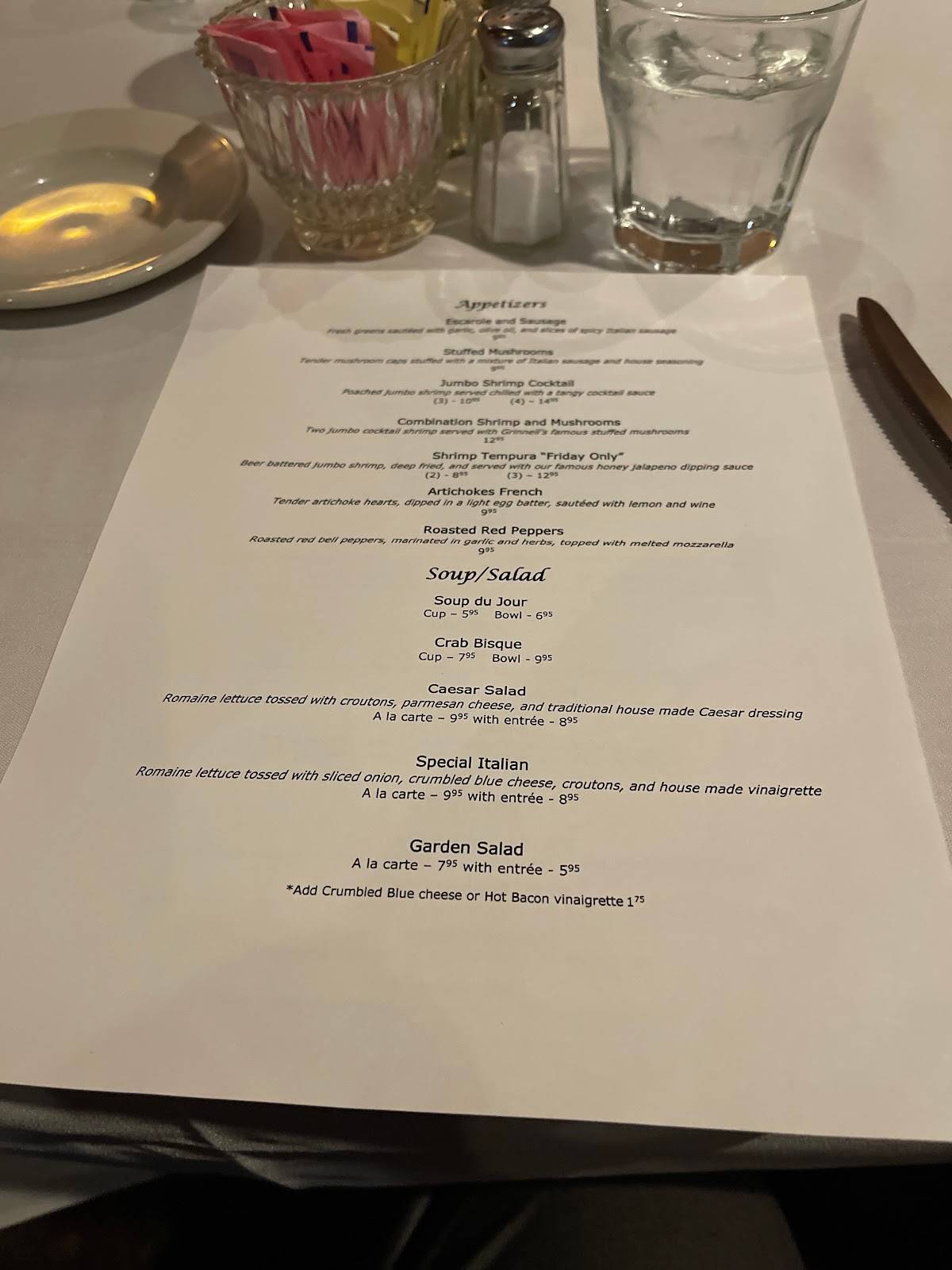 Grinnell's Restaurant меню