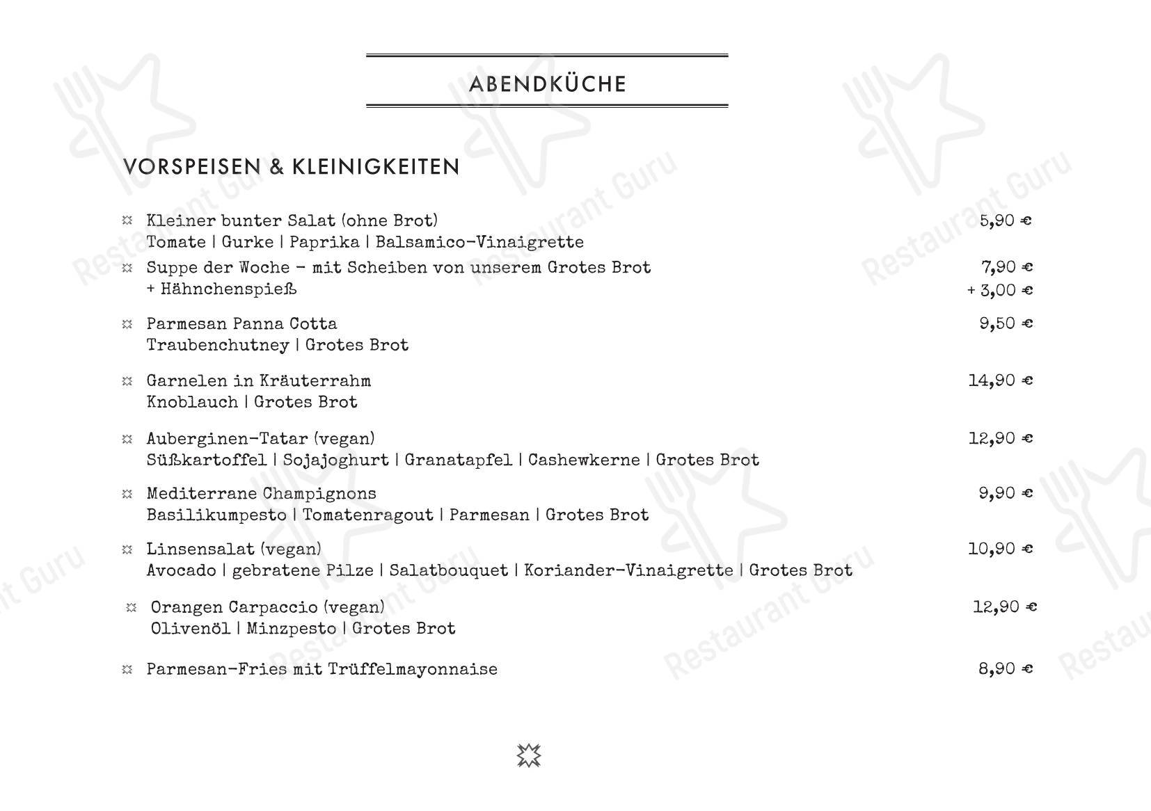 Меню кафе Grotes Restaurant / Münster - Меню напитков