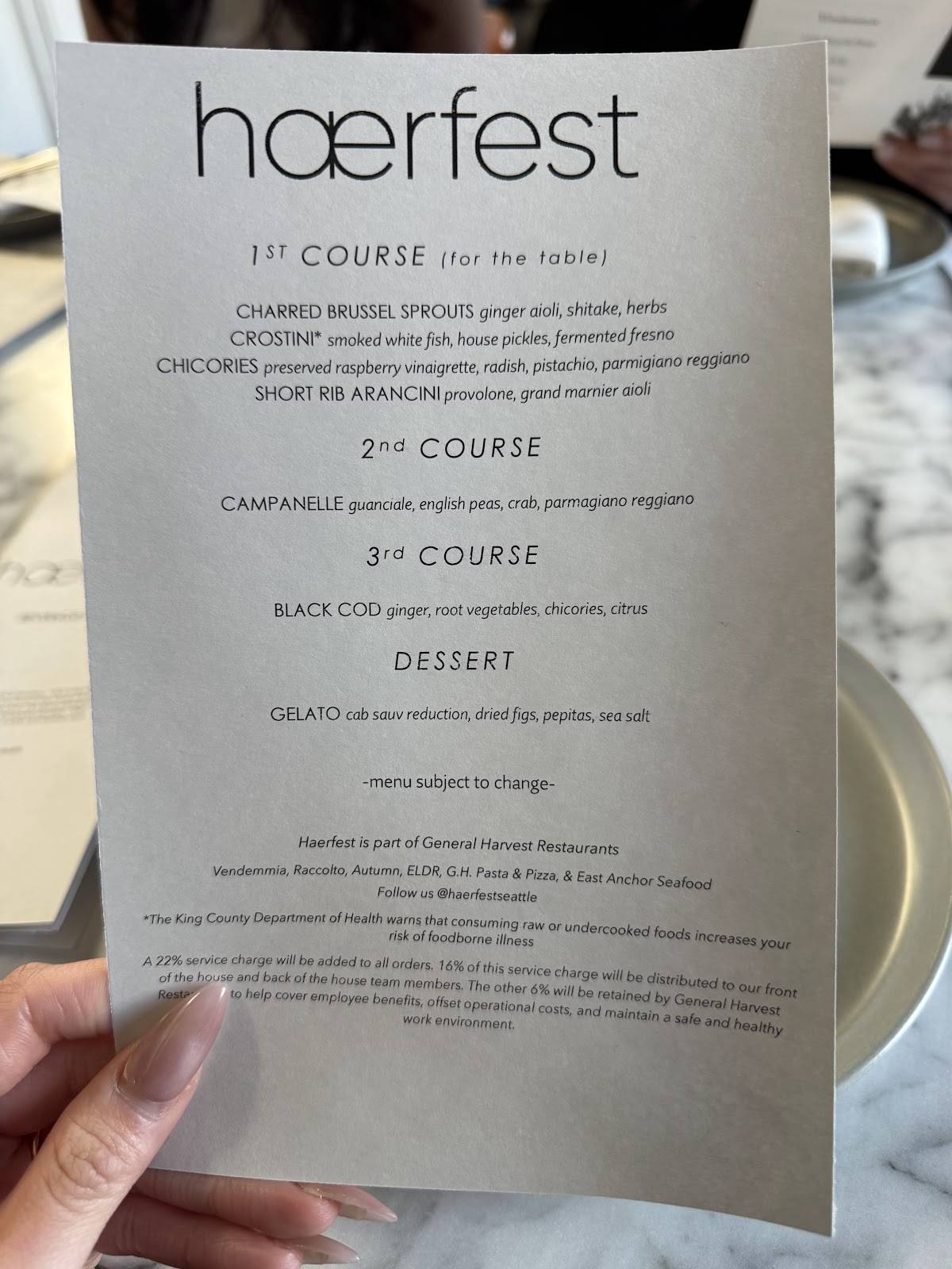 Haerfest меню