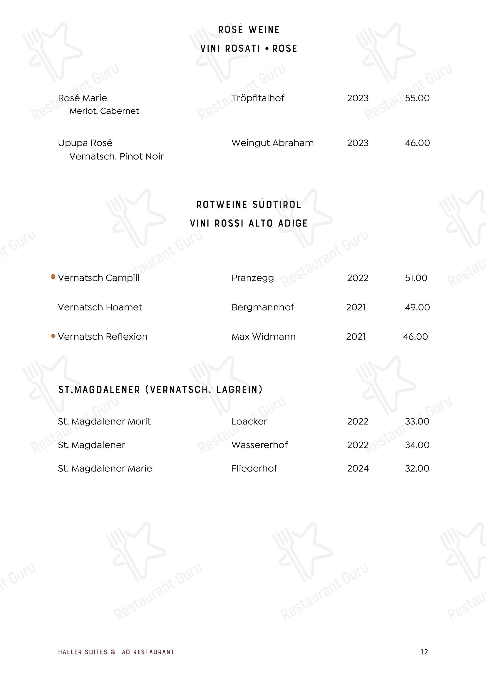 Lunch Menu паба и бара byHaller Suites & AO Restaurant