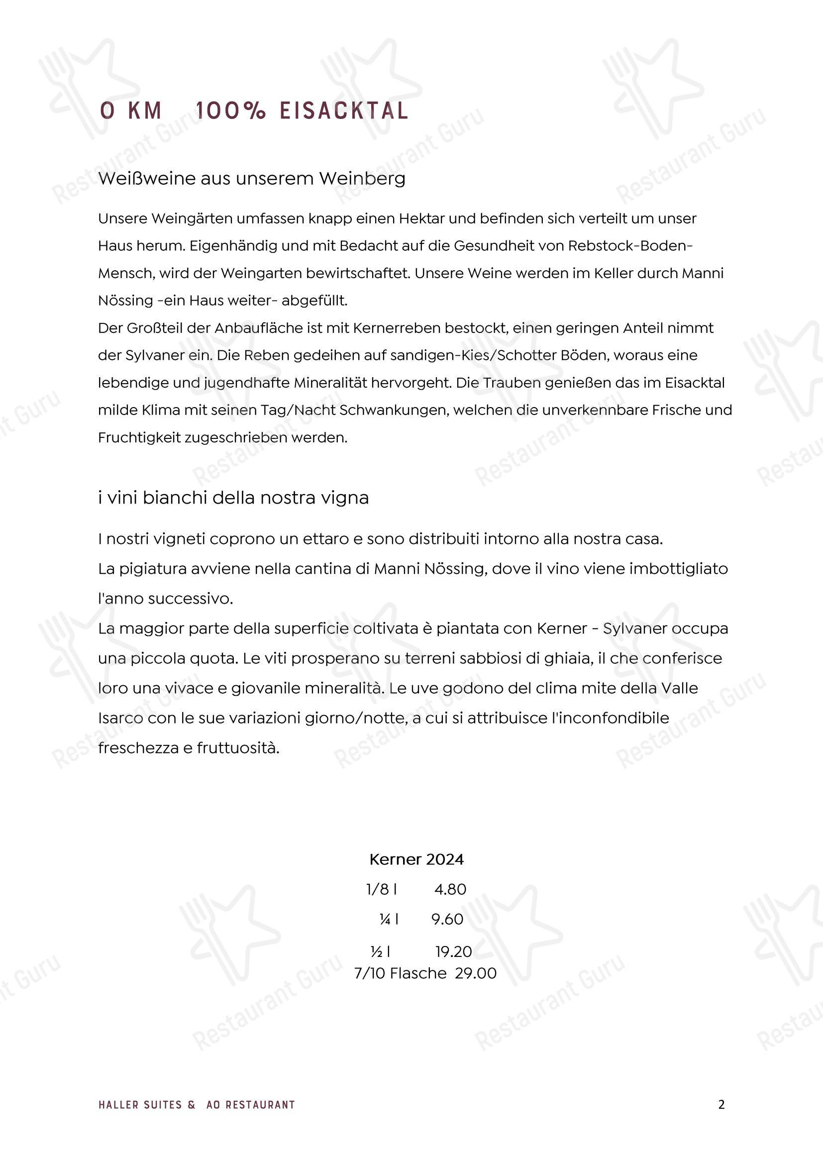 Lunch Menu паба и бара byHaller Suites & AO Restaurant