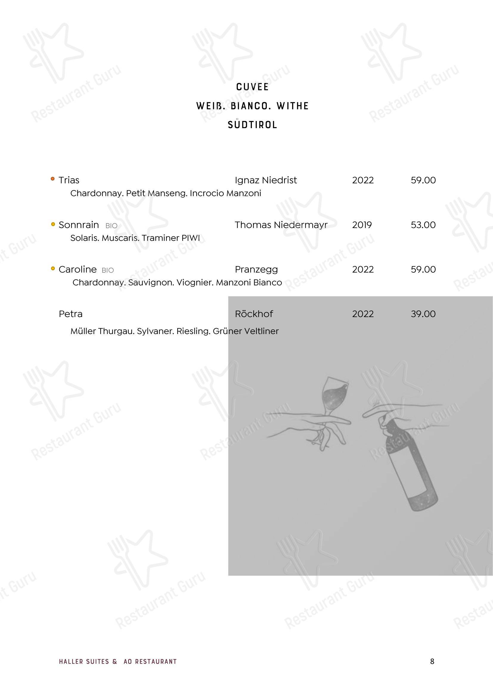 Меню паба и бара byHaller Suites & AO Restaurant - Lunch Menu