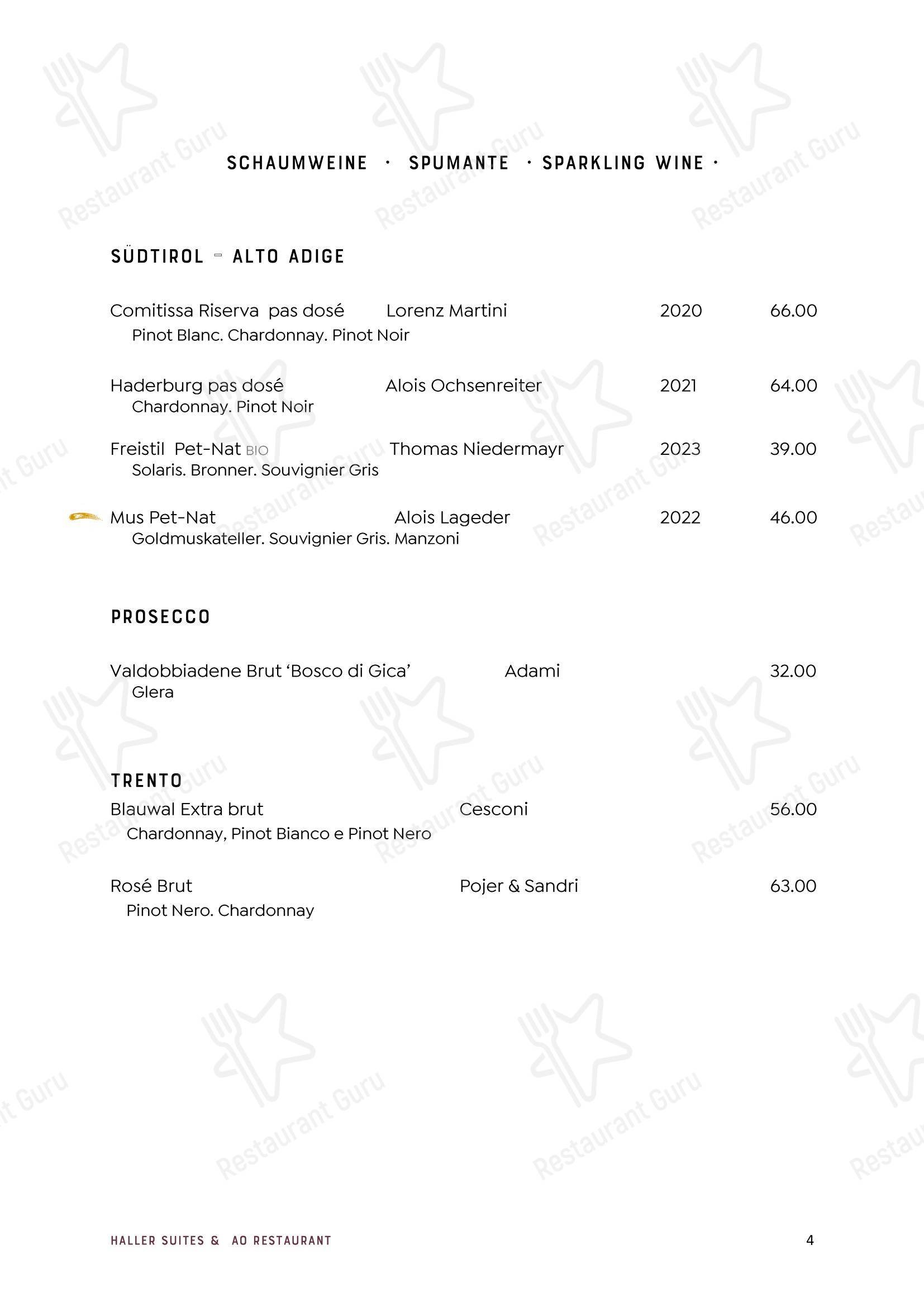 Меню паба и бара byHaller Suites & AO Restaurant - Lunch Menu
