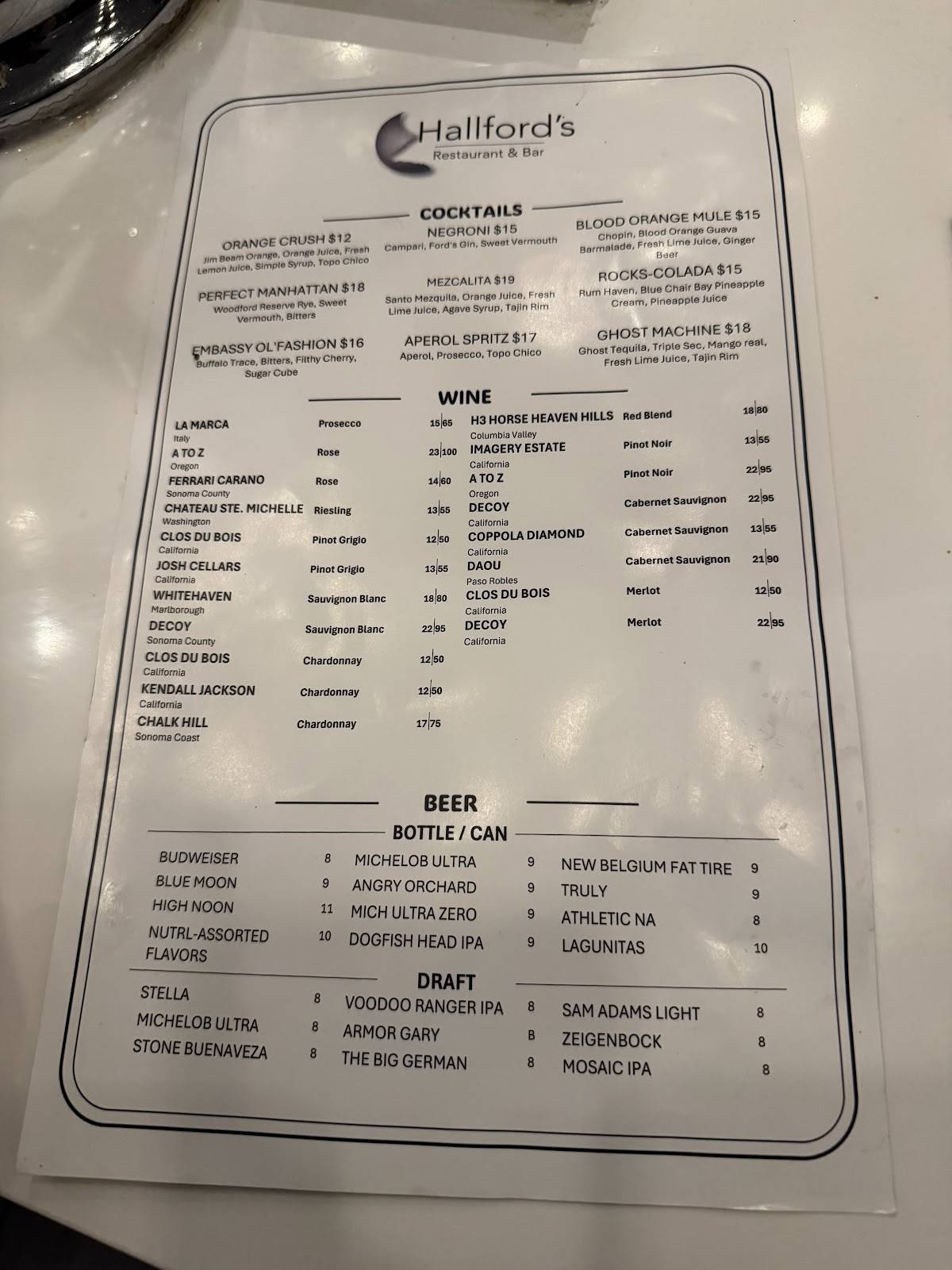 Hallfords Bar and Grill меню
