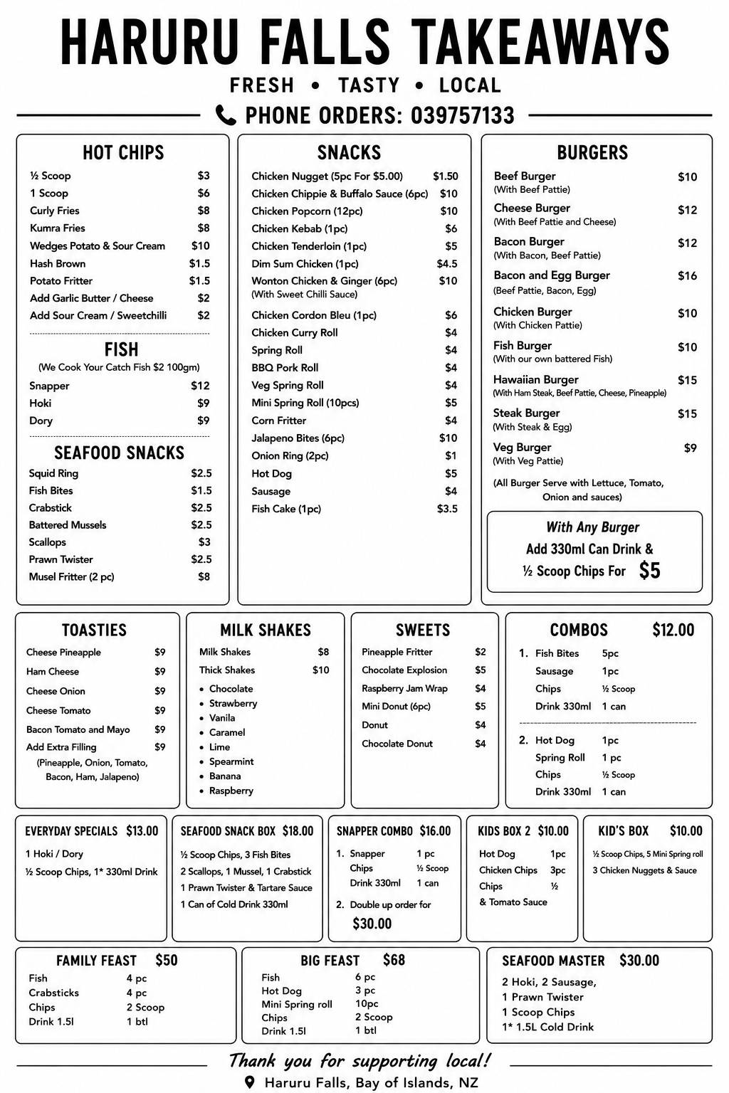 Harurufalls Takeaways меню
