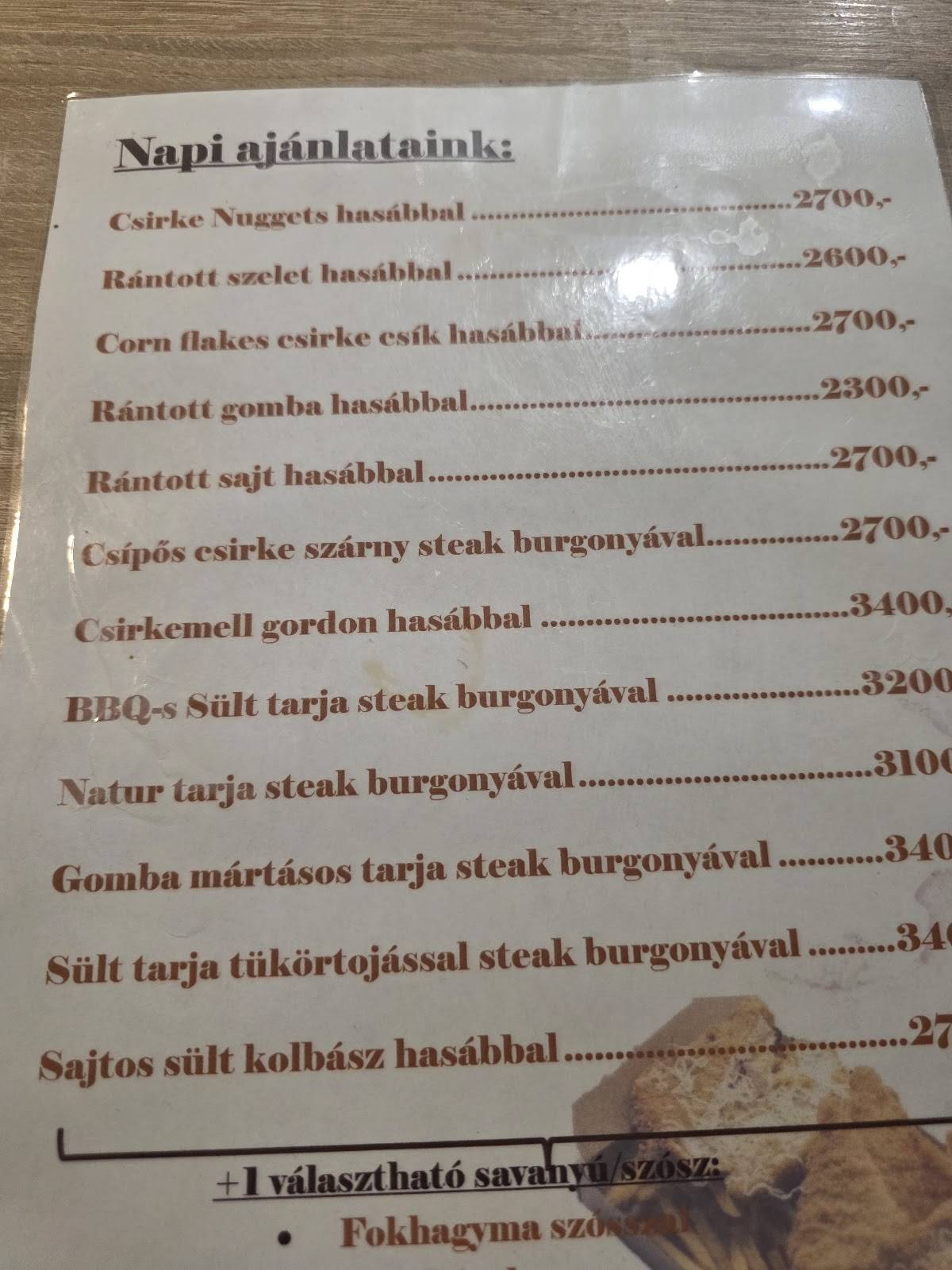 Hidegkő меню