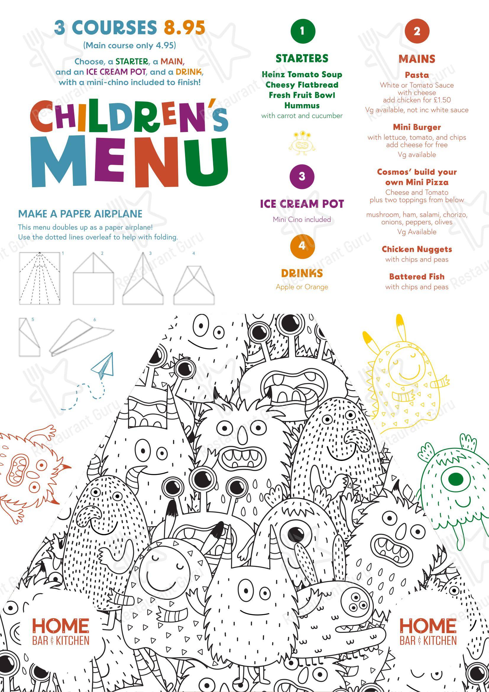 Lunch Menu ресторана Home Bar & Kitchen в Манчестере