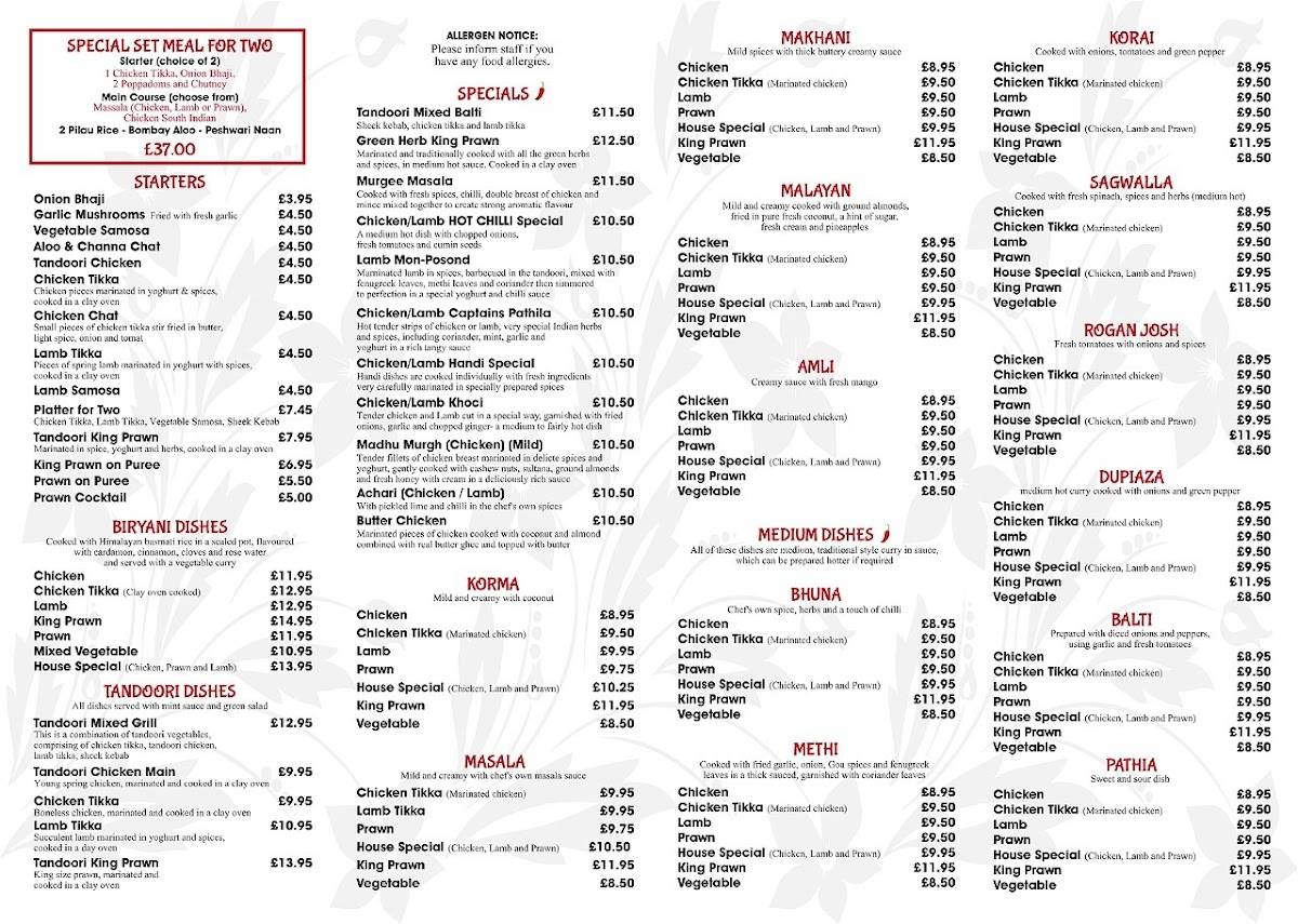 Hot Chilli Indian Restaurant меню