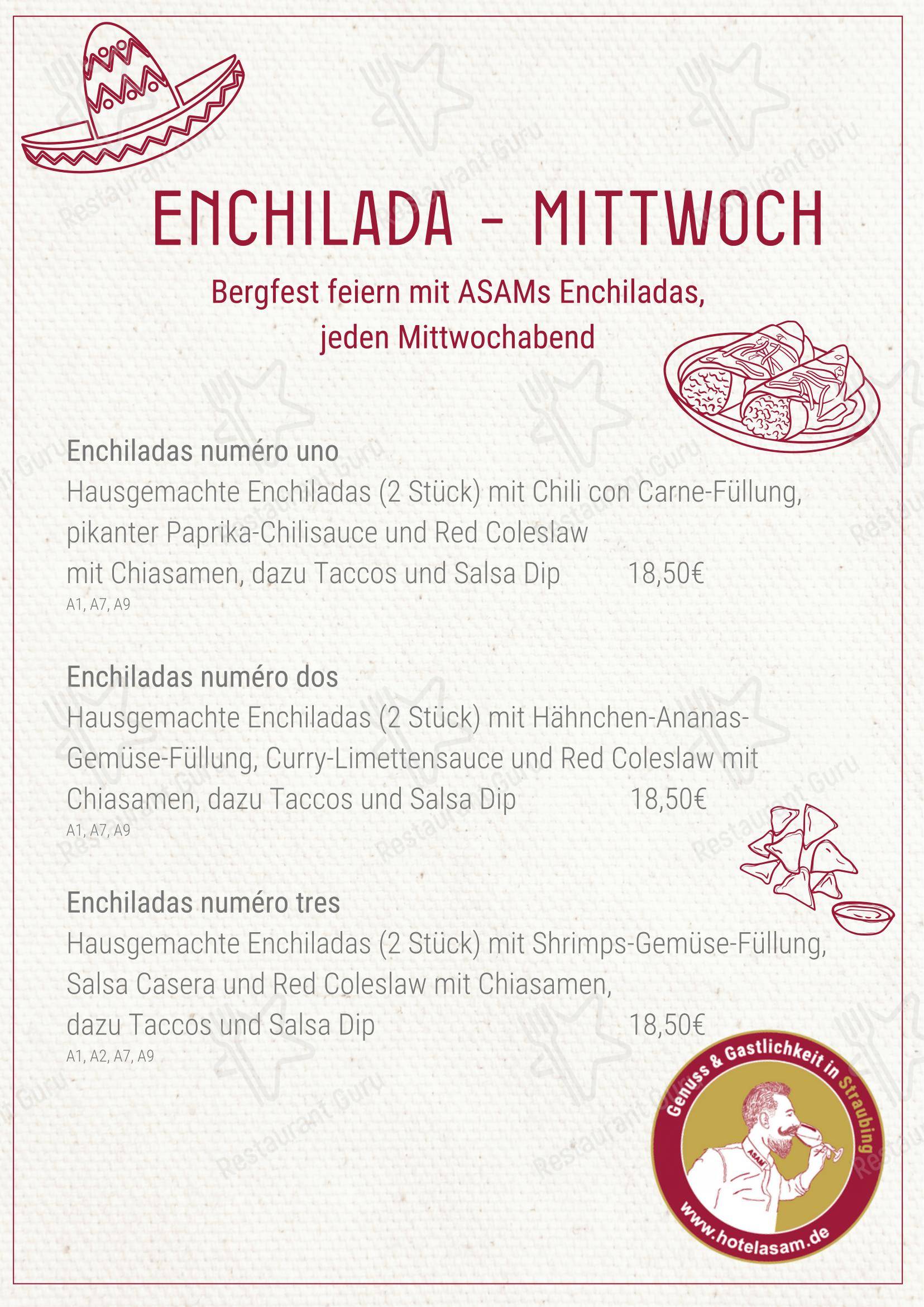 Меню паба и бара Hotel ASAM - Lunch Menu