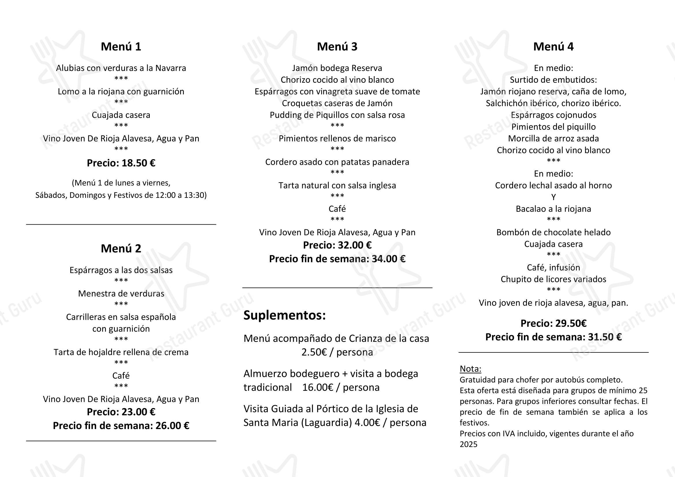 Основное меню ресторана Hotel Restaurante Marixa в Бьястерях