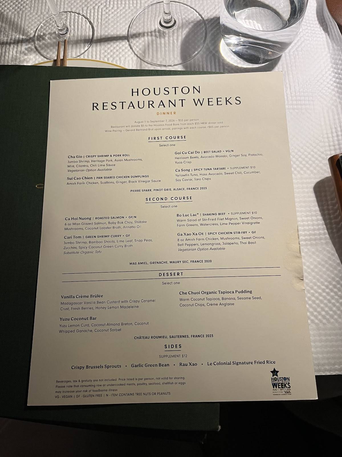 Le Colonial Houston меню