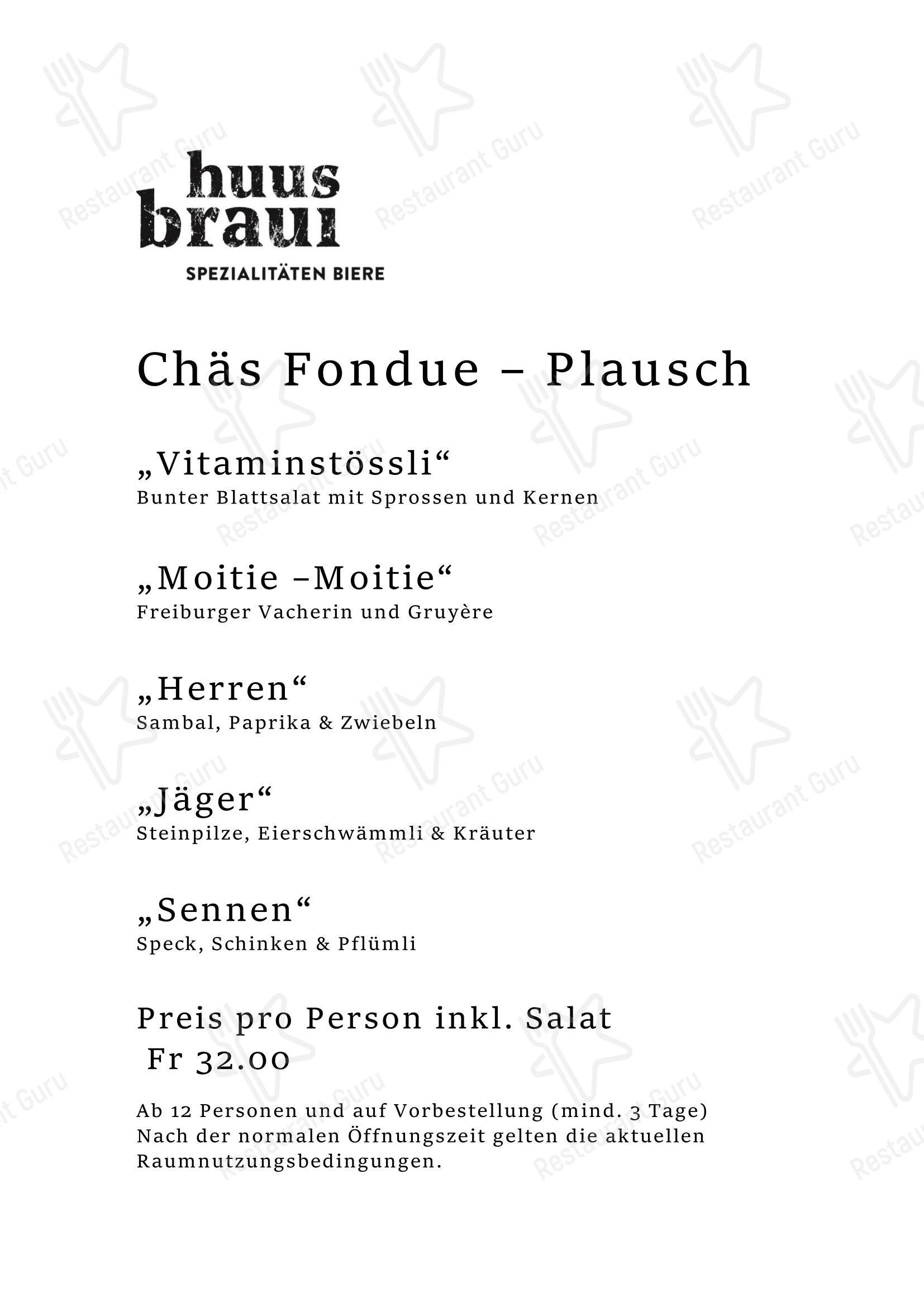Основное меню ресторана Huus Braui