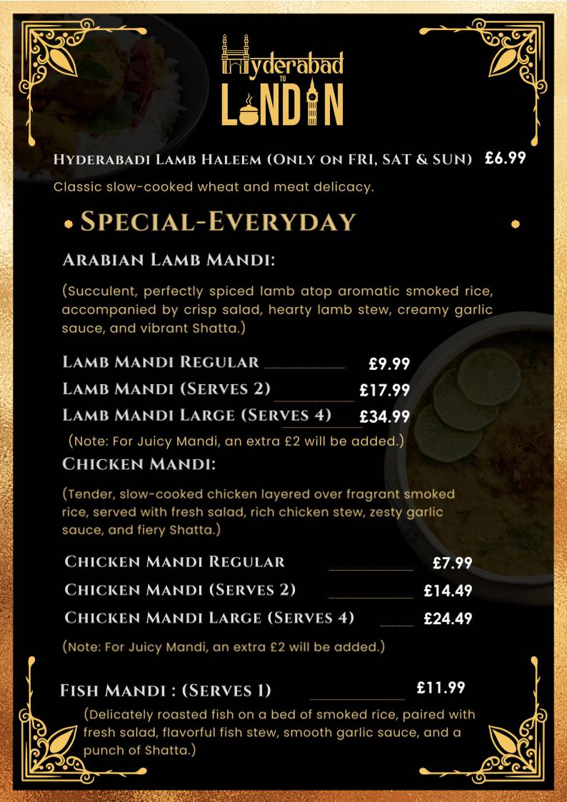 Hyderabad to London – Authentic Hyderabadi Cuisine меню
