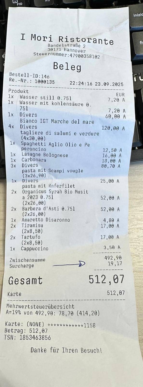 I Mori Ristorante меню